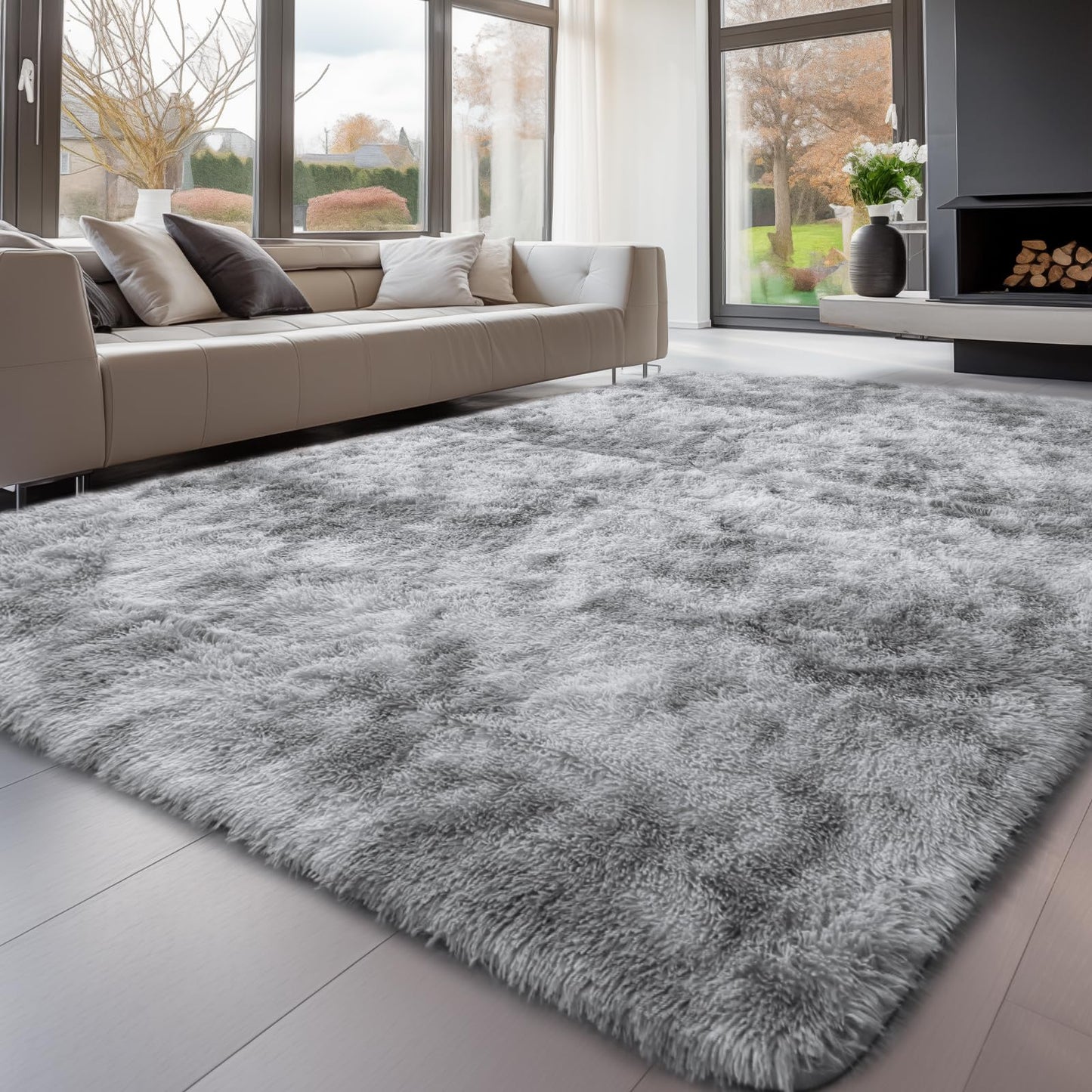 Sour Lemon Hochflor Teppich Grau Teppich Wohnzimmer 140x200 Waschbar Anti-Rutsch Extra Große Teppiche Schlafzimmer Flauschige Moderne Teppiche Matte Teppichen für Schlafzimmer Kinderzimmer