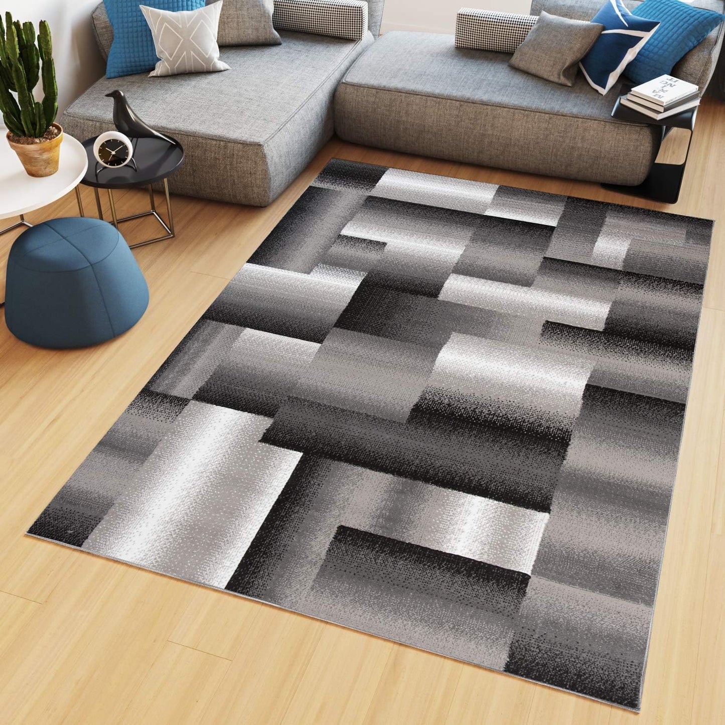 TAPISO Maya Kollektion Teppich Kurzflor Modern Grau Weiß Dunkelgrau Schwarz Blau Meliert Figuren Design Wohnzimmer Schlafzimmer Jugendzimmer ÖKOTEX 120 x 170 cm