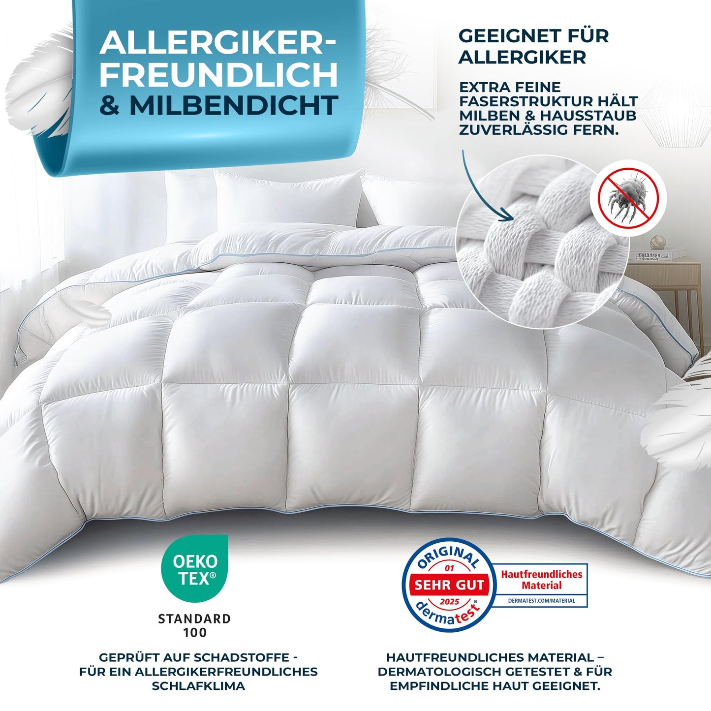 Glückstoff® Feather and Down Duvet 135 x 200 cm [Certified in Germany] – Down and Feathers – Feather Duvet Top Bed – Sleeping Blanket Summer and Winter Duvet – Duvet (All Season Duvet)