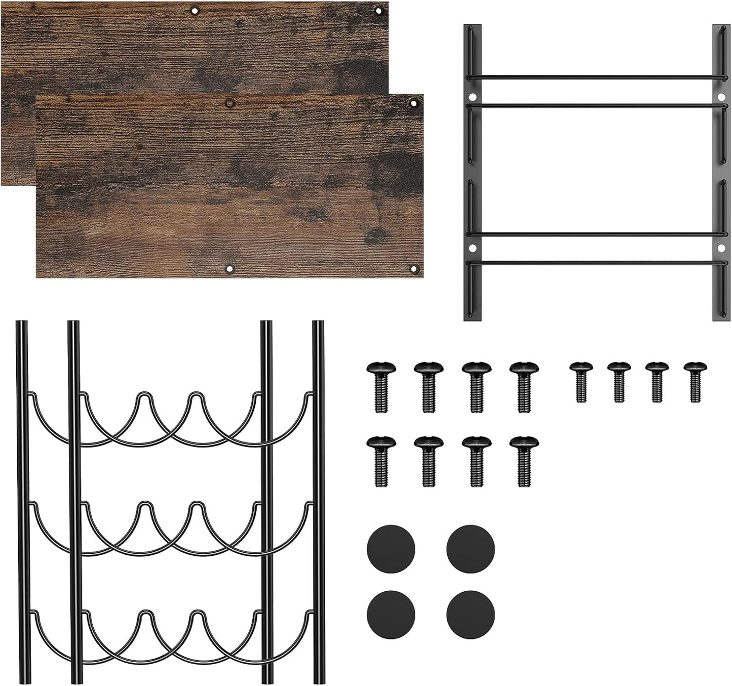 Wine Rack for 6 Bottles, Bottle Rack with 3 Shelves, Vintage Metal Wine Stand with Glass Holder, Bottle Holder, Freestanding Bottle Rack for Kitchen, Bar, Dining Room, Living Room, Vintage Brown/Black