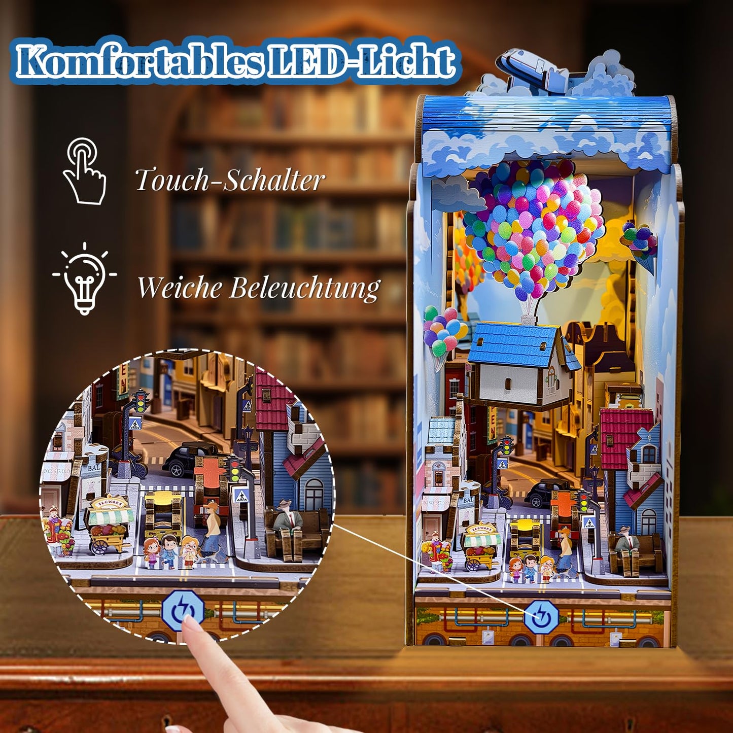 Book Nook Japan, Sakura Straße Booknook Japanischer Kit, 293PCS DIY Miniature House mit Licht, 3D Puzzle für Erwachsene und Heranwachsende, Japanische Deko Holzpuzzle Erwachsene Bücherregaldekoration