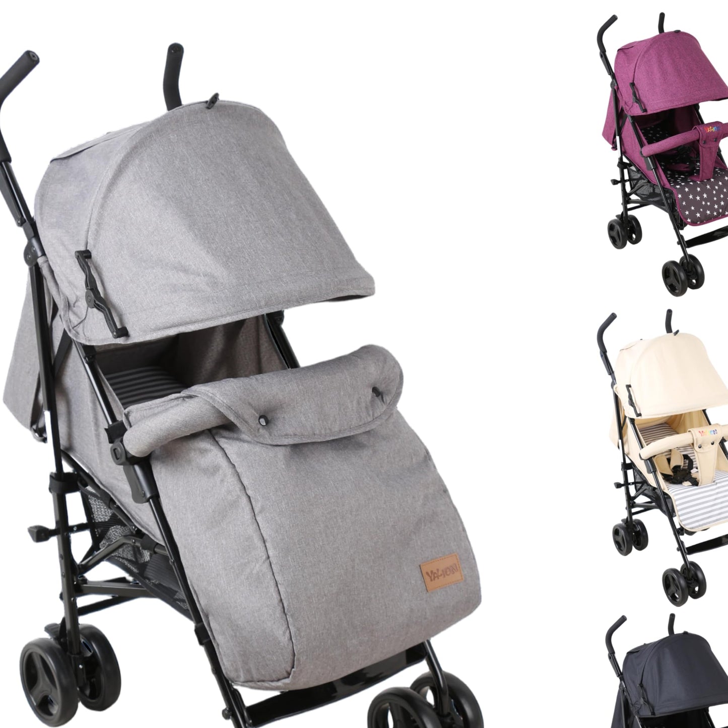 YALION Pushchair Buggy Travel Buggy Small Foldable 5 Reclining Positions Leg Warmer Shopping Basket Sun Canopy 360° Wheels Children's Buggy up to 15 kg Beige