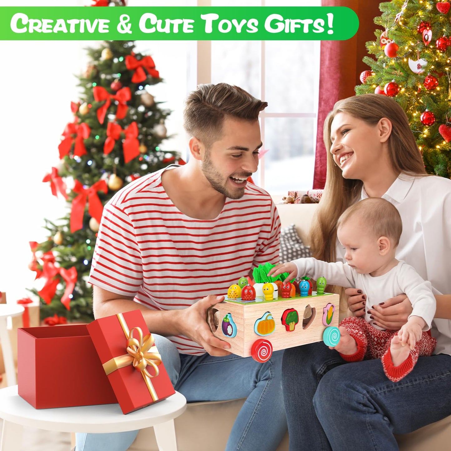 Goffii Montessori Toy, Children's Baby 8-in-1 Wooden Toy, Farm Cars, Carrots Harvest Sorting Stacking Toy, Hand Eye Coordination Motor Skills Toy from 3 4 5 Years Girls Boys Gift