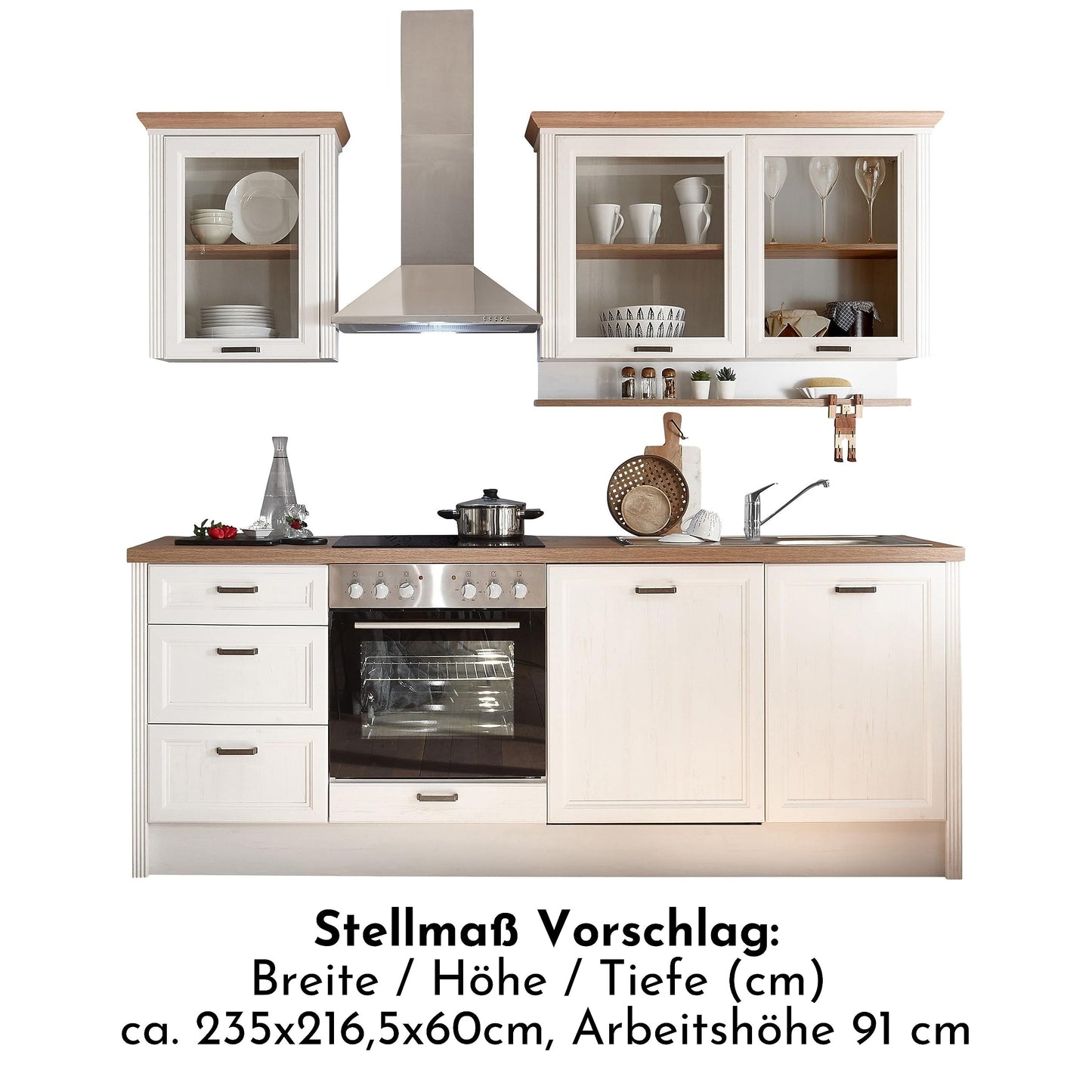 Jasmin Modern Kitchen Unit without Electrical Appliances in Light Pine Artisan Oak Look - Spacious Fitted Kitchen in Country House Style - 344 x 228 x 60 cm (W x H x D)