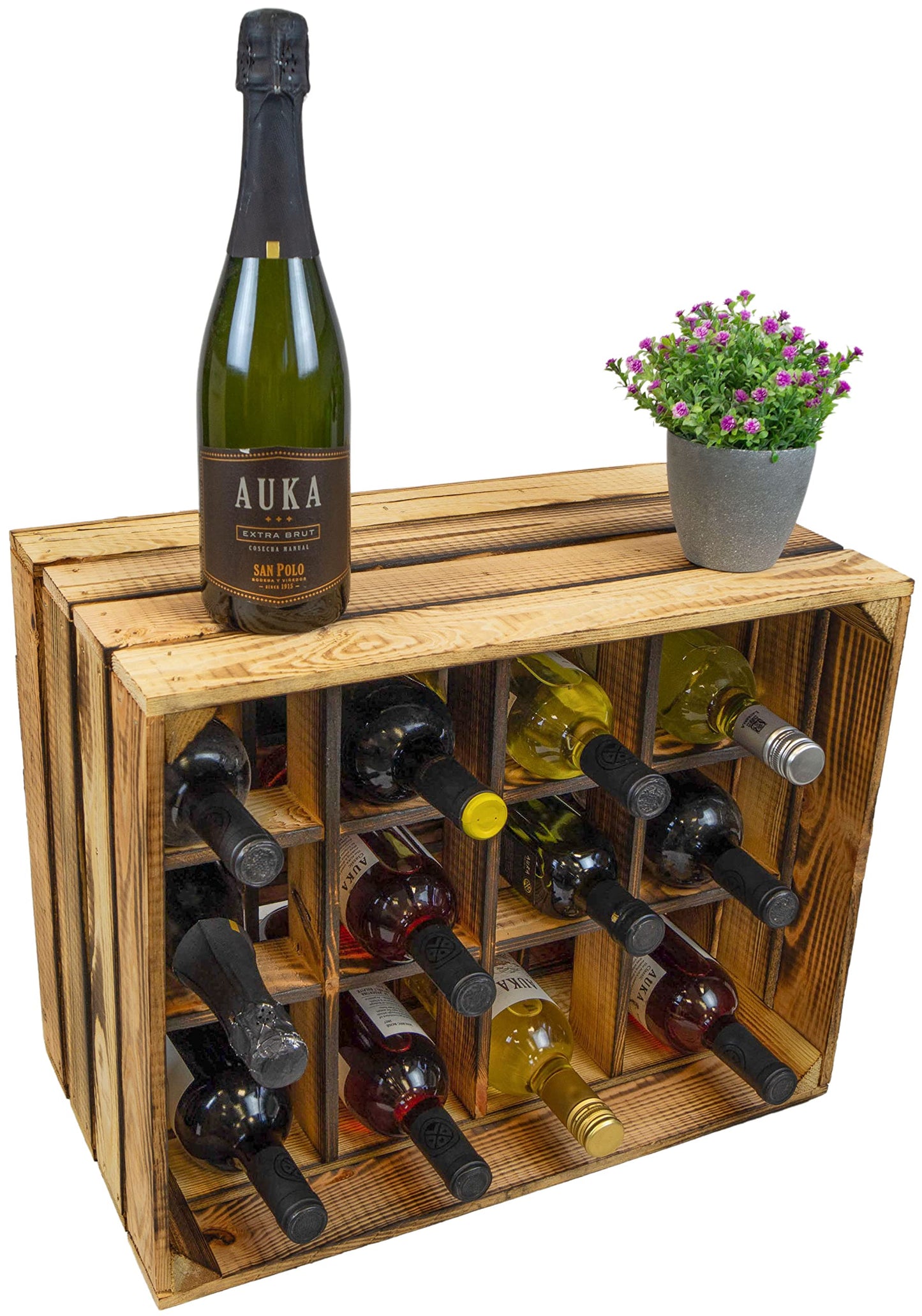 Kistenkolli Altes Land Bottle Rack, Henry, Natural, Flamed, Dimensions Approx. 50 x 40 x 30 cm, wine rack