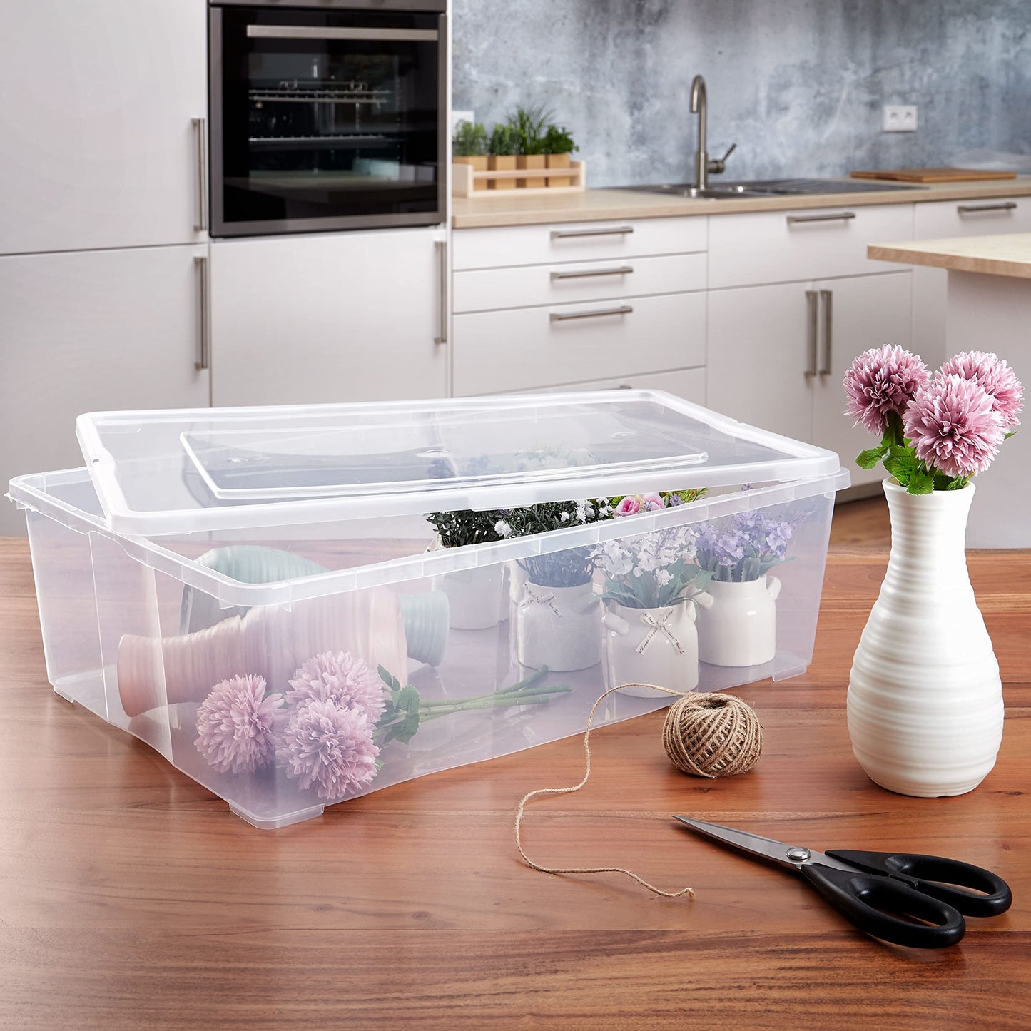 Grizzly Storage Boxes with Lid Transparent – Transparent Boxes, Stackable, with Ventilation, 5er Set, 10 l