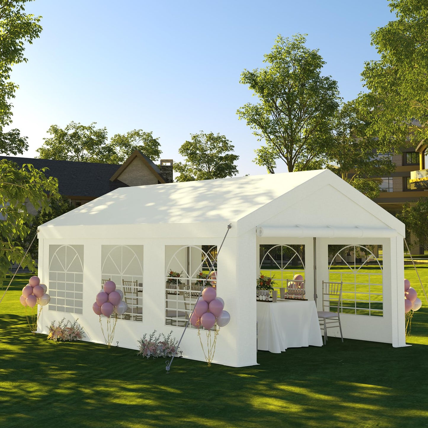 JUMMICO Gazebo Party Tent 4 x 6 Waterproof Stable Garden Tent UV Protection 50+ Tent 170 g PE Tarpaulin Marquee Beer Tent Garden Gazebo for Garden, Party, Festival, Wedding, White