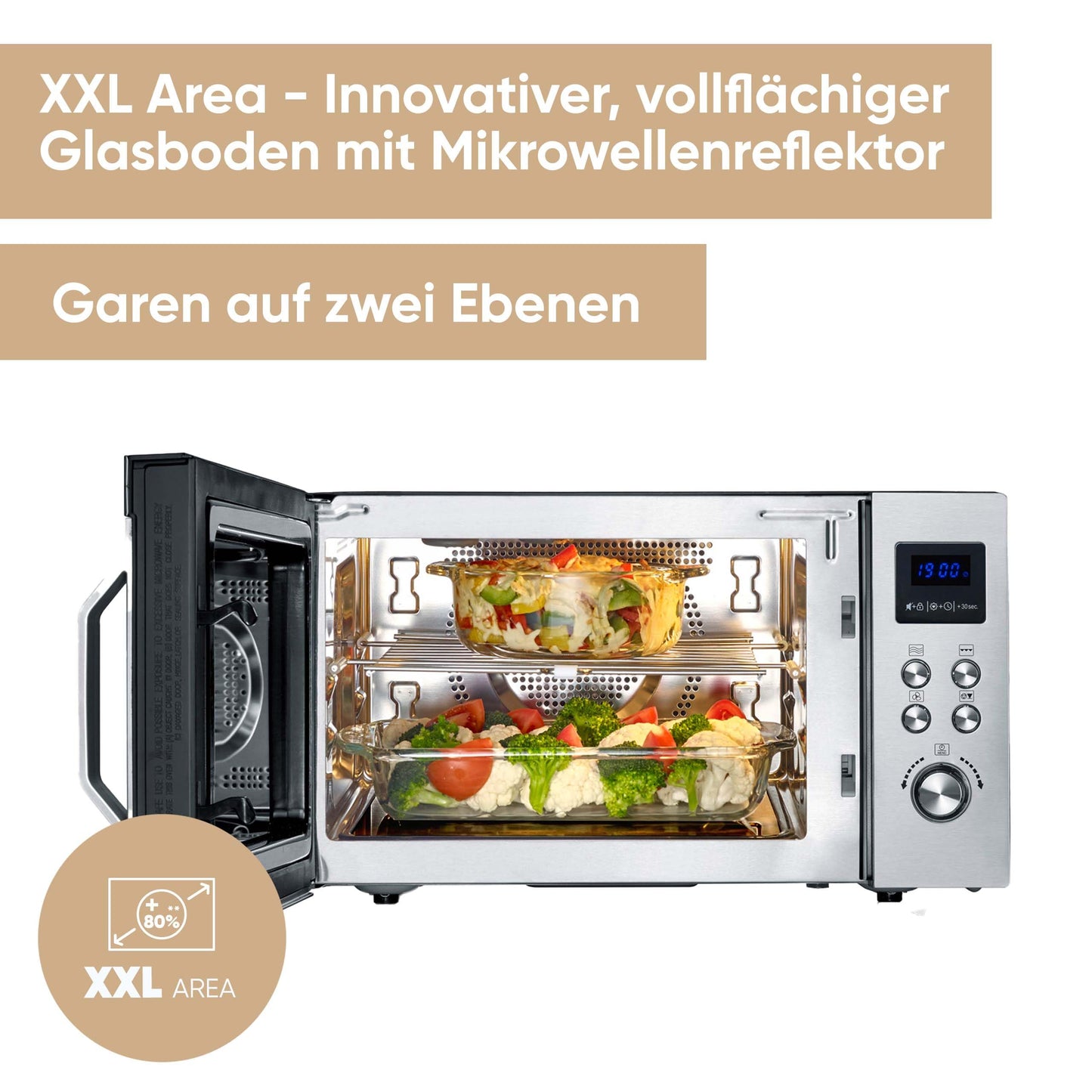 SEVERIN MW 7774 Microwave with Grill and Hot Air Function 3-in-1 for Defrosting, Cooking and Heating, Microwave with Turntable, Brushed Stainless Steel/Silver