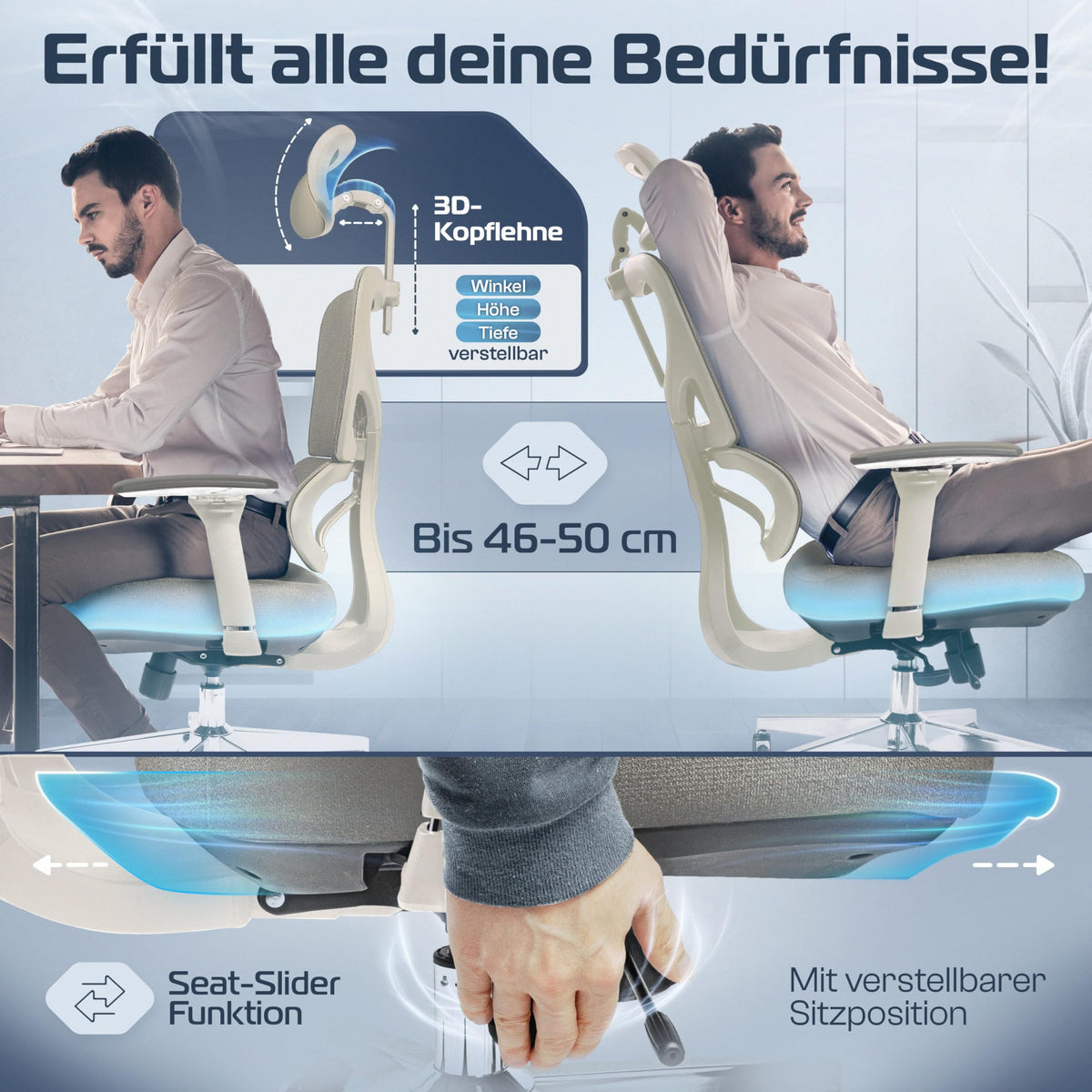 CLOUVOU BrightSeat Ergonomic Office Chair [Test Winner] Desk Chair 100% Individually Adjustable Office Chair & Gaming Chair Computer Chair Home Office Chair Ergonomic Swivel Chair 150 kg