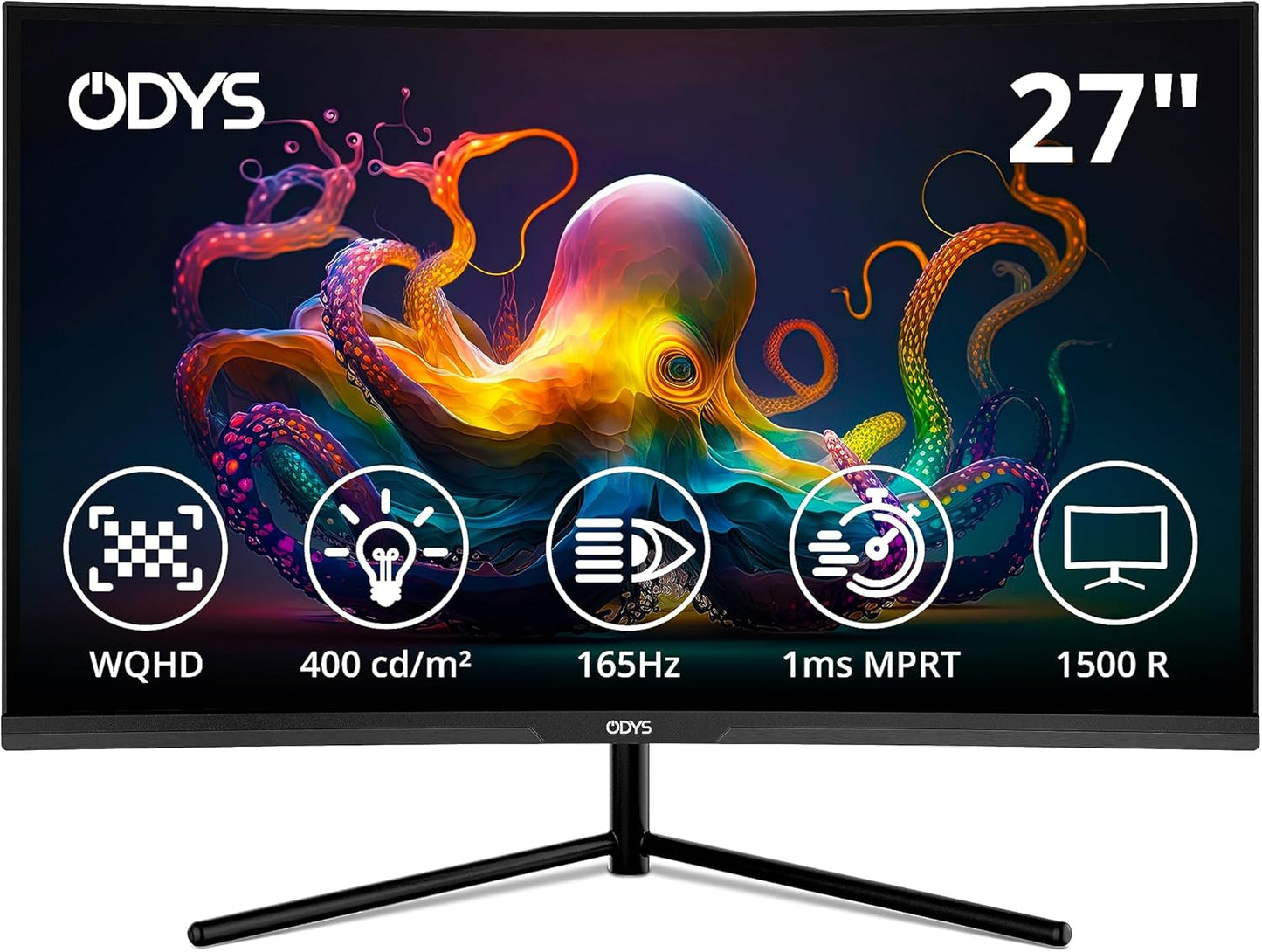 ODYS i27-Q-180-27 Inch Gaming Monitor (69 cm Screen, WQHD, 2,560 x 1,440 Pixels, 180 Hz, 1ms Response Time (MPRT), Fast IPS Panel, 120% sRGB, FreeSync, 2x HDMI, 2x Display Port)