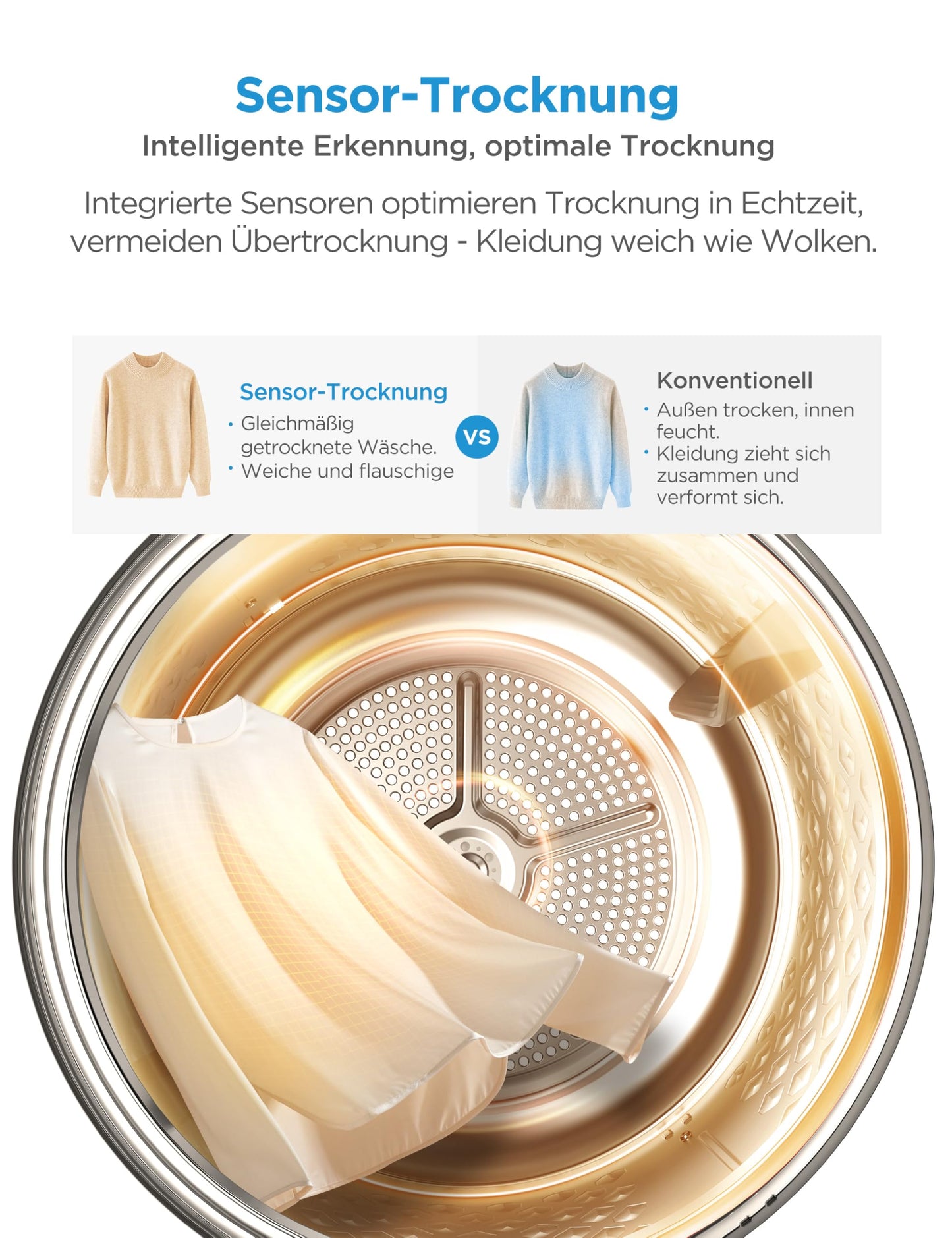 Midea MD11EH70BD Heat Pump Dryer, 7 kg, Energy Class D, Quick Dry 35', HealthGuard, Sensor Drying, Refresh, Wrinkle Resistant, Refresh Wool, White