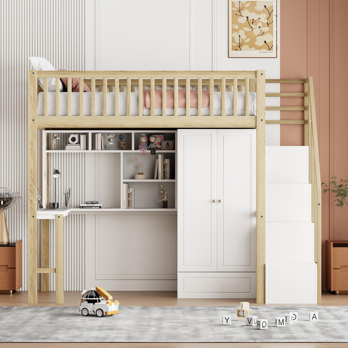 xixiworkshop Kinderbett 90x200cm Ausziehbett Bett mit Stauraum und USB-Steckdose/Mehreren Ablagefächern multifunktionales Jugendbett/Gästebett/Doppelbett mit Stauschrank Lattenrost,Ohne Matratze,Grau