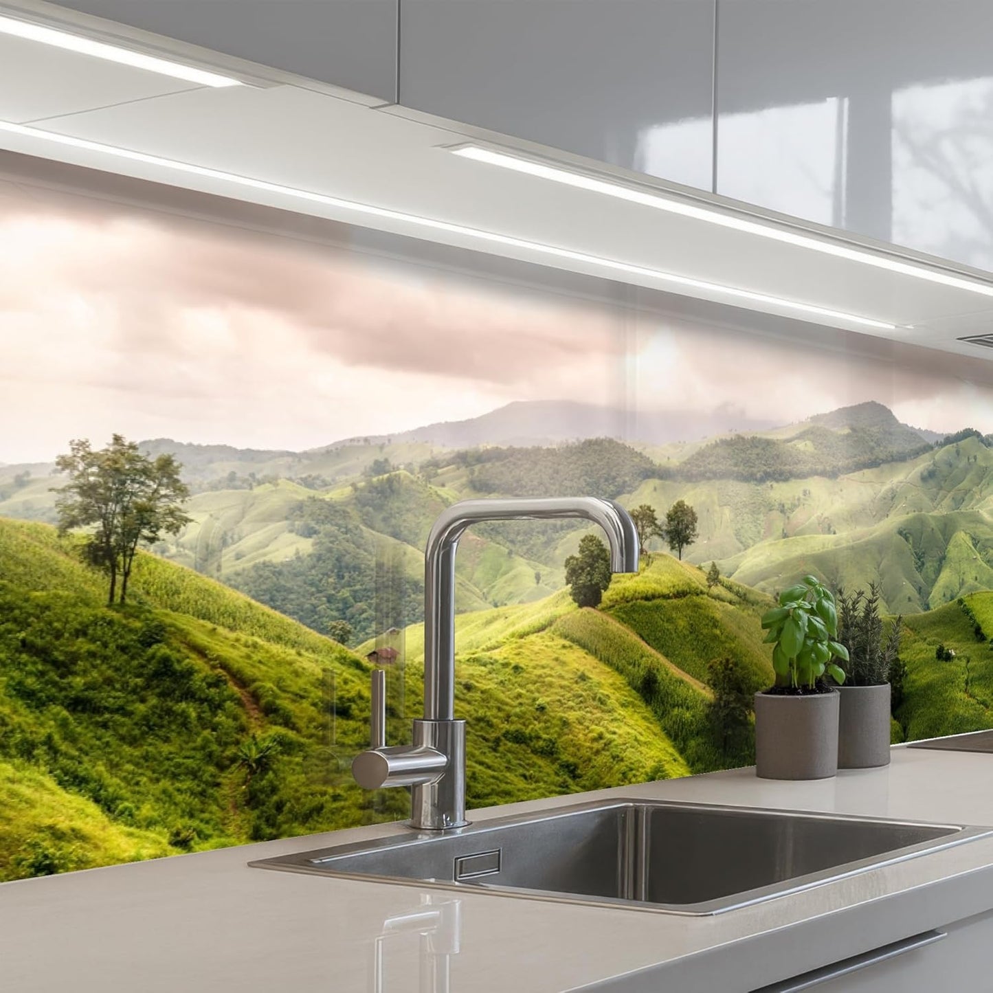 Splash Guard Kitchen Back Wall 60 x 80 cm Kitchen Washable Self-Adhesive Kitchen Wall Kitchen Front Kitchen Back Wall Protection Lavender - Purple - Flowers - Natural