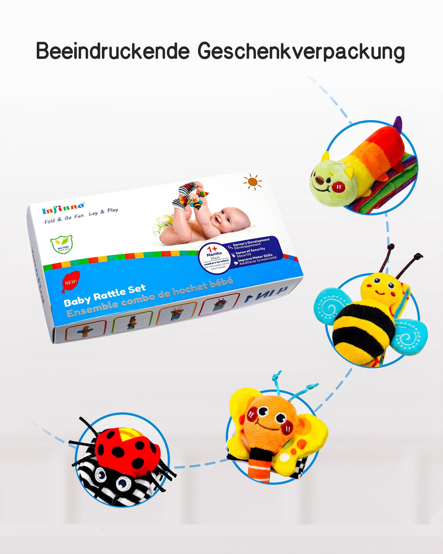 Infinno Wrist Rattle Socks and Foot Finder Baby Toy, Baby Toy, Educational Toy for Newborn Boys and Girls, 0-12 Months Baby Gifts for Baby Shower, Baby Birthday