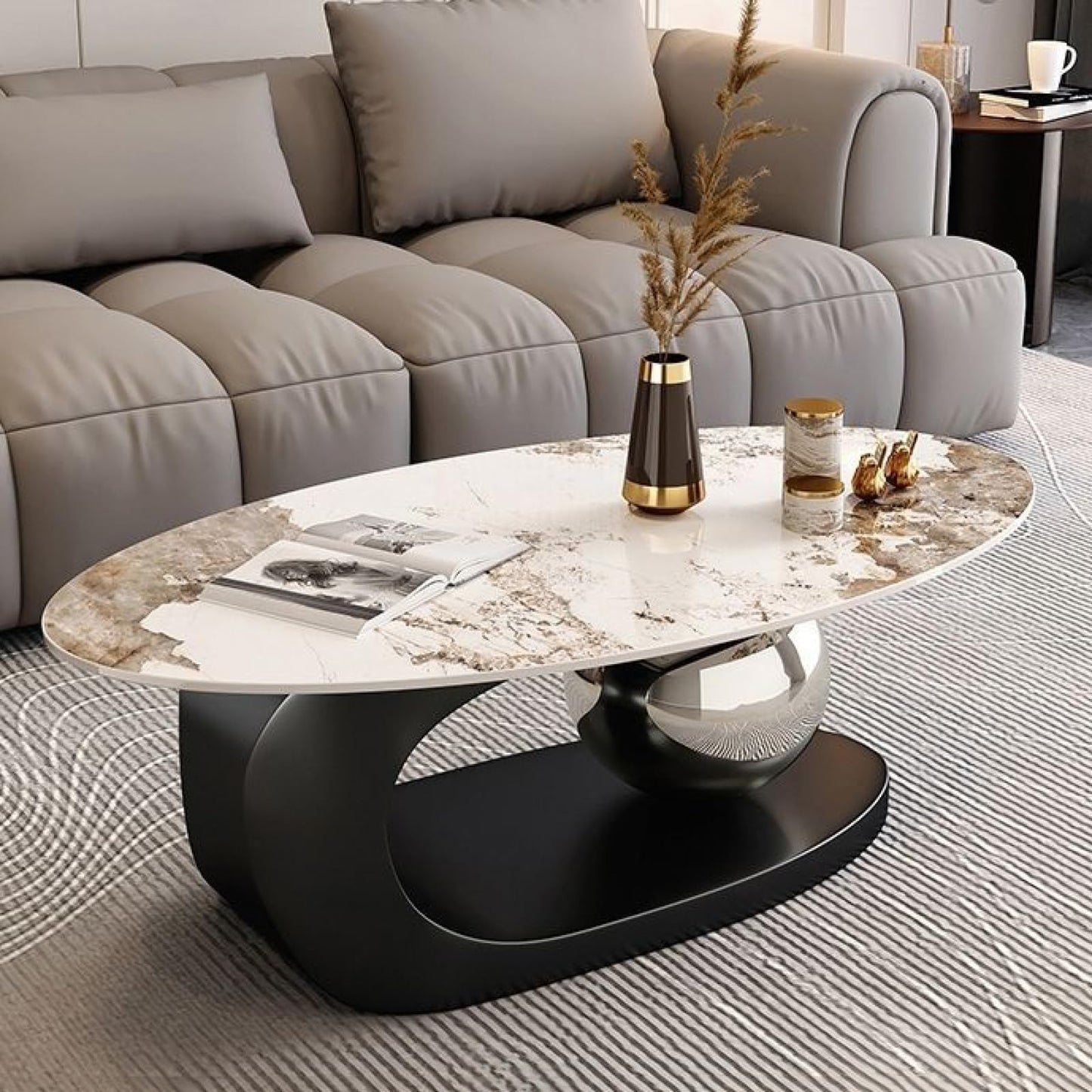 Luxury Marble Coffee Table with Golden Metal Bracket and Stone Worktop - Elegant Styling, Unique Design, Easy to Clean