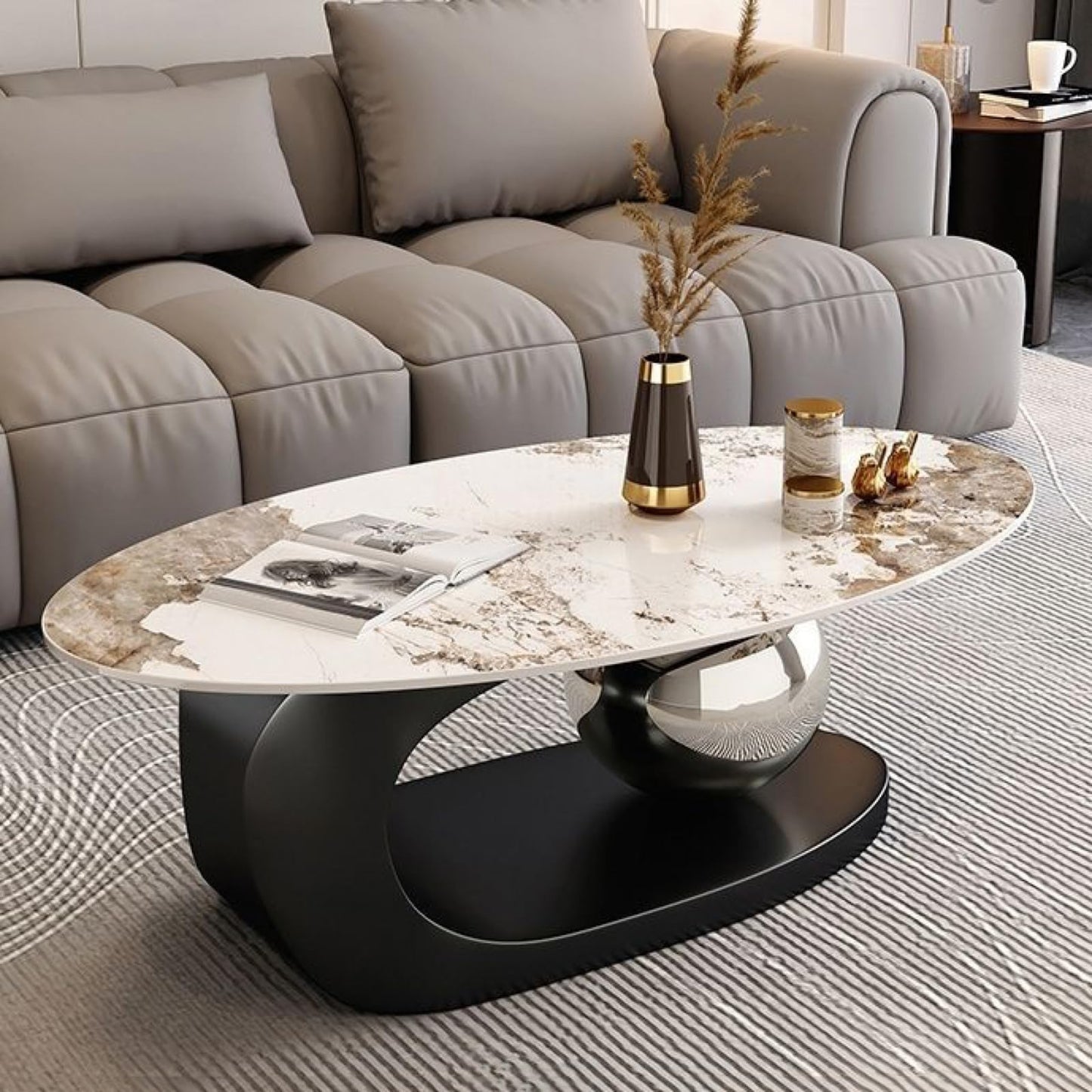 Luxury Marble Coffee Table with Golden Metal Bracket and Stone Worktop - Elegant Styling, Unique Design, Easy to Clean