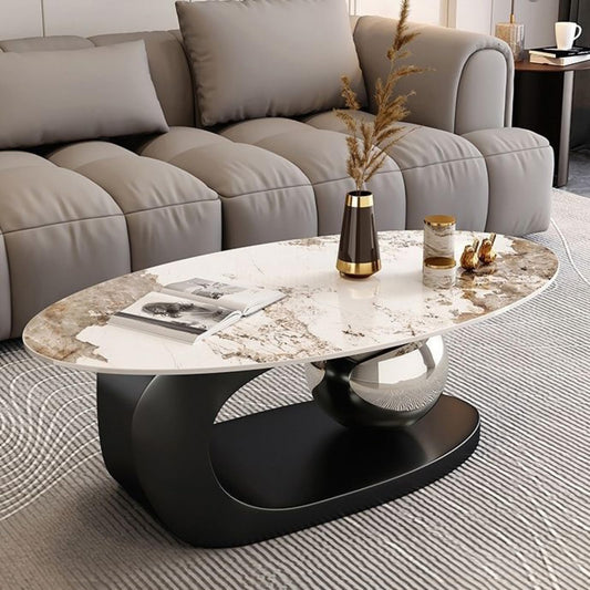 Luxury Marble Coffee Table with Golden Metal Bracket and Stone Worktop - Elegant Styling, Unique Design, Easy to Clean