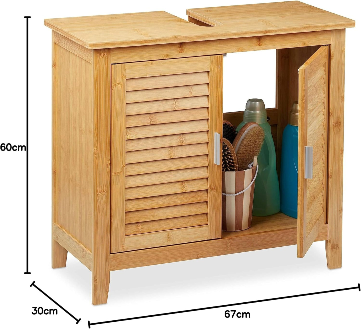 Relaxdays Bamboo Vanity Unit H x W x D: 60 x 67 x 30 cm, 1 Large Compartment, 2 Doors, Magnetic, Bathroom Cabinet, Natural