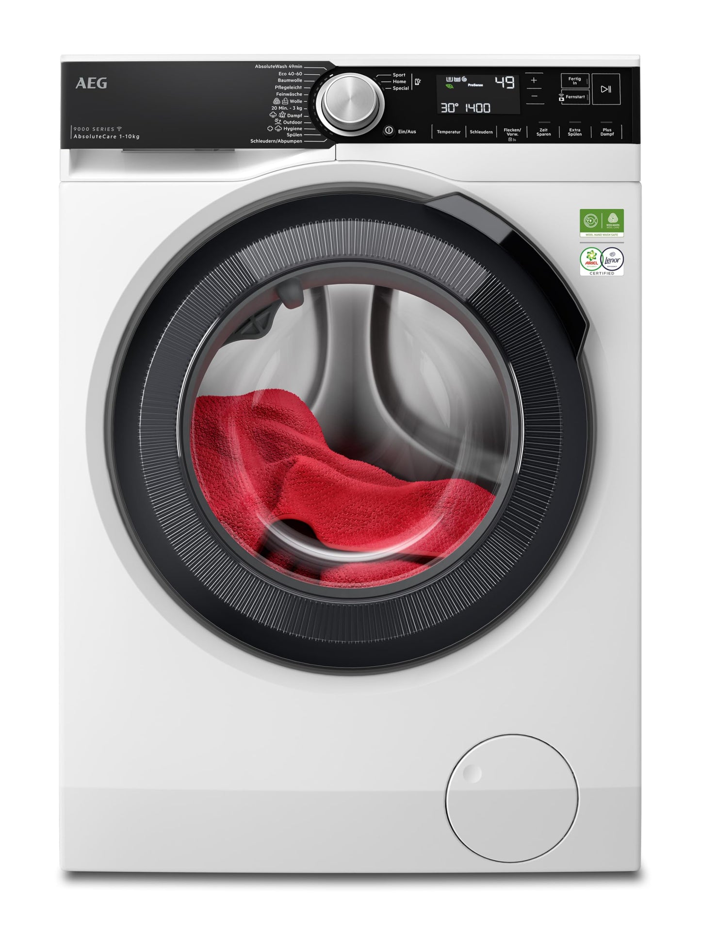 AEG L6AMZ49FL Washing Machine, Series 6000 with ProSense®, 9.0 kg, Quiet, Automatic Volume, Refill Function, Child Lock, Gentle Drum, Water Stop, 1400 rpm