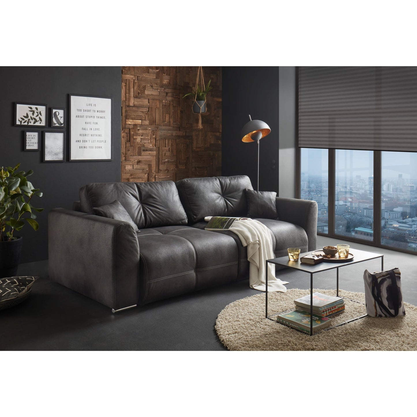 Dolan Comfortable Sofa Bed in Leather Look with Bed Box, Light Brown, Extendable Sofa with Sleep Function, 245 x 85 x 115 cm (W x H x D)