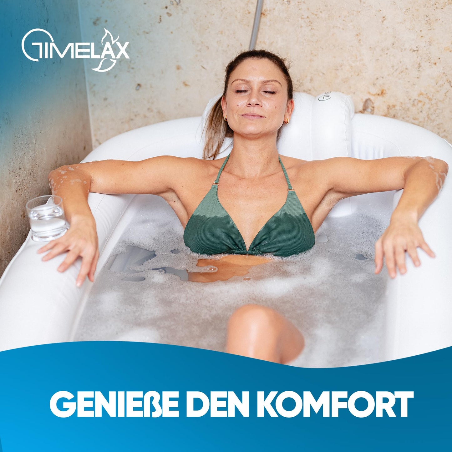 TIMELAX® Inflatable Bathtub XL [Ergonomic Backrest] 0.5 mm Thick PVC | BPA Free Inflatable Foldable Mobile Freestanding Bath for Adults and Shower