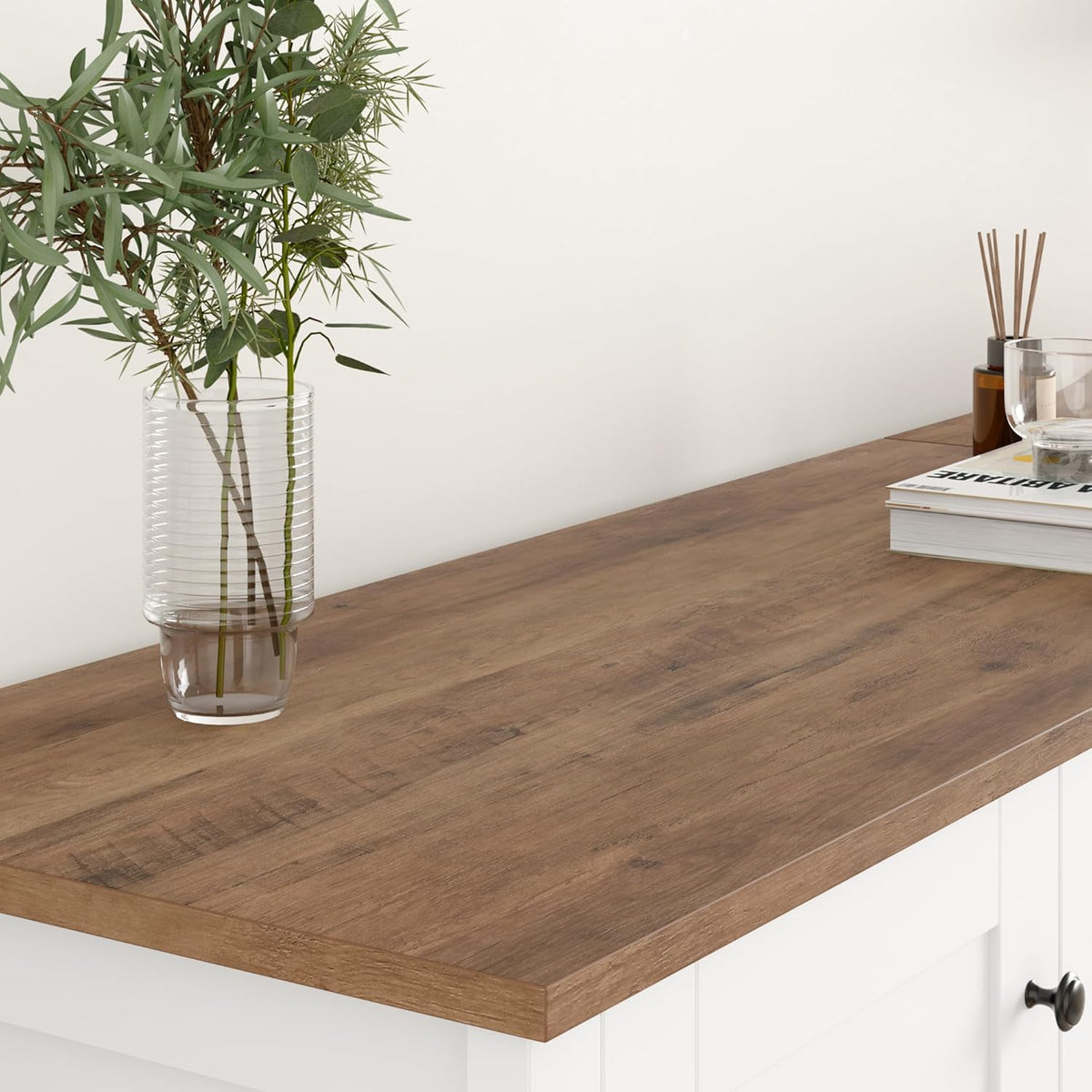 HOCSOK Sideboard, Küchenschrank mit 5 Schubladen und 1 Tür, Buffetschrank mit Arbeitsplatte für Küche, Esszimmer, Wohnzimmer, Flur, Holz, Weiß & Braun