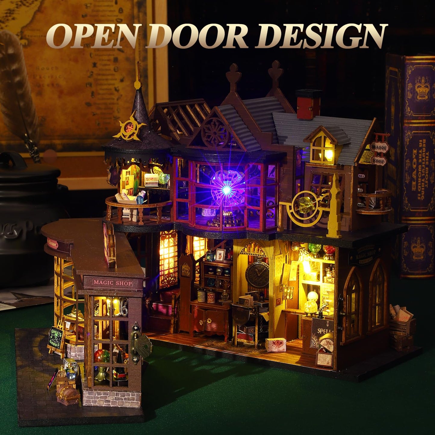 Mostop DIY Miniature Dollhouse Kit,Wooden Dollhouse Construction Kit,Miniature House Kit with LED Light und Bewegungen,Creative Room Idea for Children/Adults,Magic House,DIY Kits (Twilight Book City)