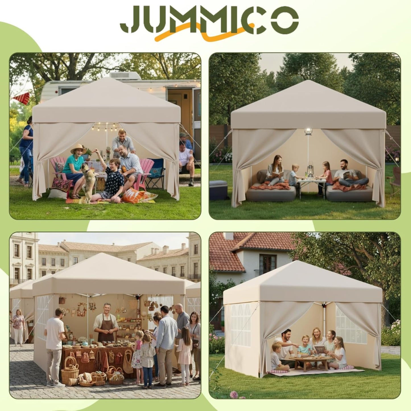 JUMMICO Gazebo 3 x 3 Waterproof Stable Winterproof with 4 Side Walls, Folding Gazebo Height Adjustable, Gazebo UV Protection 50+, Garden Gazebo Folding Tent for Garden, Courtyard, Camping, Gazebo Grey