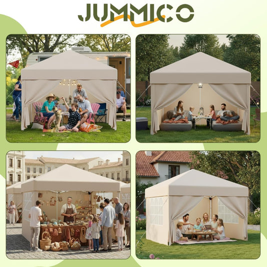 JUMMICO Gazebo 3 x 3 Waterproof Stable Winterproof with 4 Side Walls, Folding Gazebo Height Adjustable, Gazebo UV Protection 50+, Garden Gazebo Folding Tent for Garden, Courtyard, Camping, Gazebo Grey