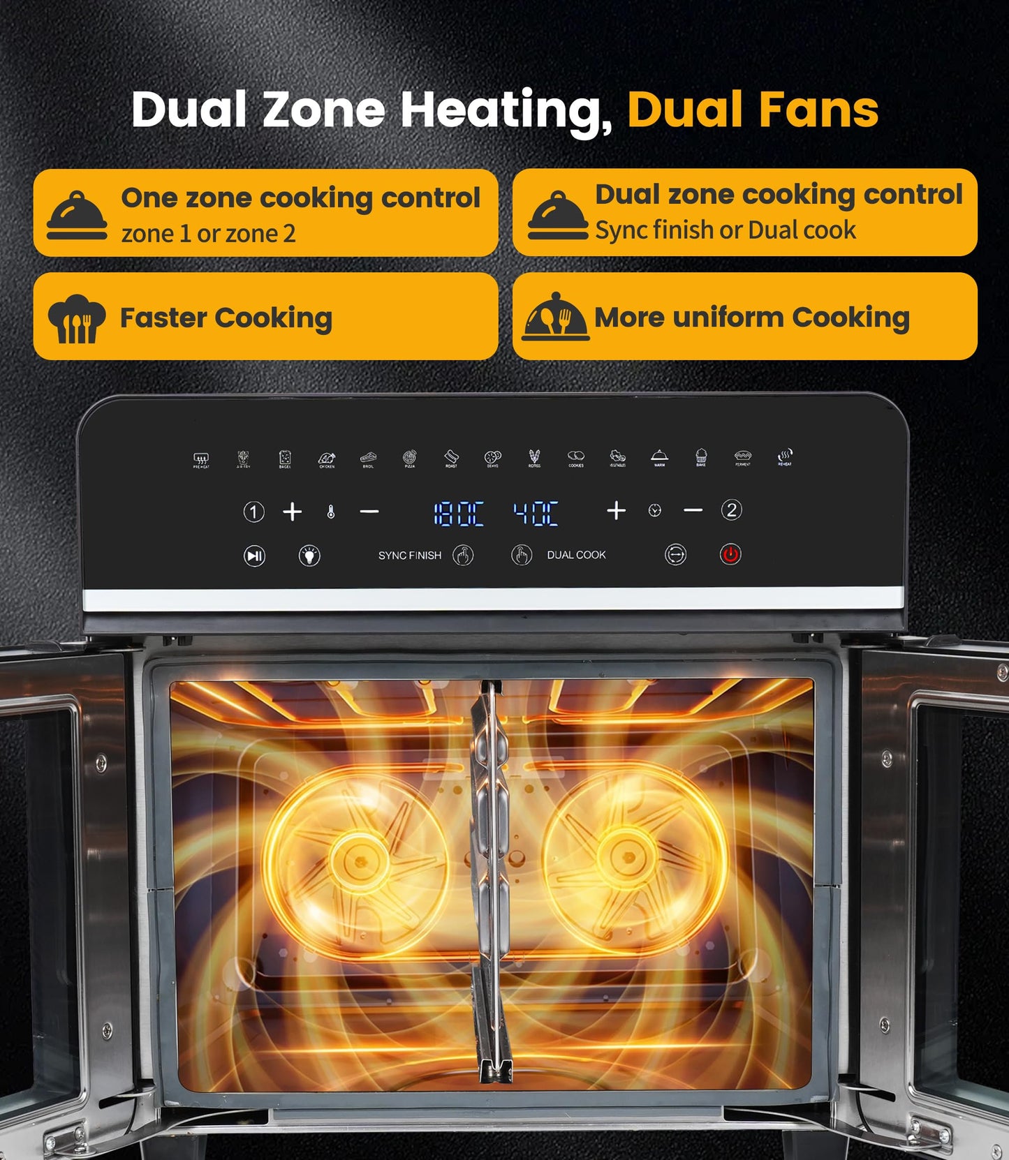 Dual Zone Hot Air Fryer, 23 L Hot Air Fryer, XXL Oven 1800 W with LED Touch Screen, 15 Programmes, with Recipe Book, 11 Accessories