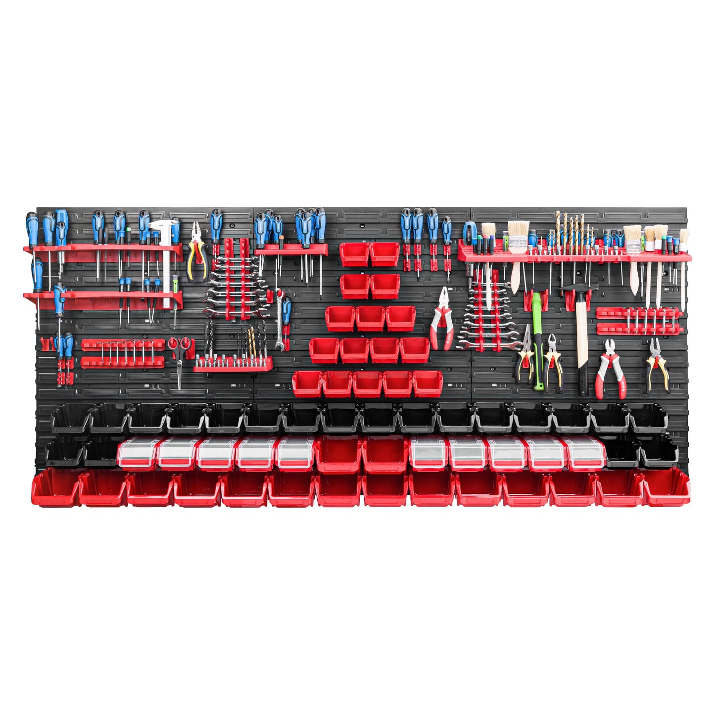 Storage System Workshop Shelving | 172 x 78 cm | Pack of 78 | Wall Shelf with Tool Holders and Stacking Boxes - Wall Plates Extra Strong Shed Shelf Warehouse Wall Storage Shelf Garage Shelf