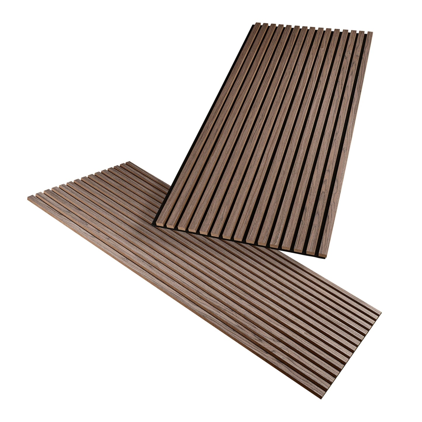 Acoustic Panels Wood 240 x 60 cm, Colour: Grey, Wall Panels Wood, 3D Slat Wall Made of Wood Veneer on Acoustic Felt, Acoustic Panels 2400 x 600 mm