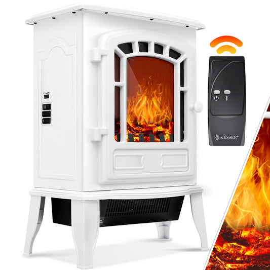 Kesser® Electric Fireplace with Fan Heater, 2000 W Electric Fireplace, Electric Heater, LED Fireplace, Effect Fireplace, Flame Effect Heater Oven, Silent, Adjustable, white