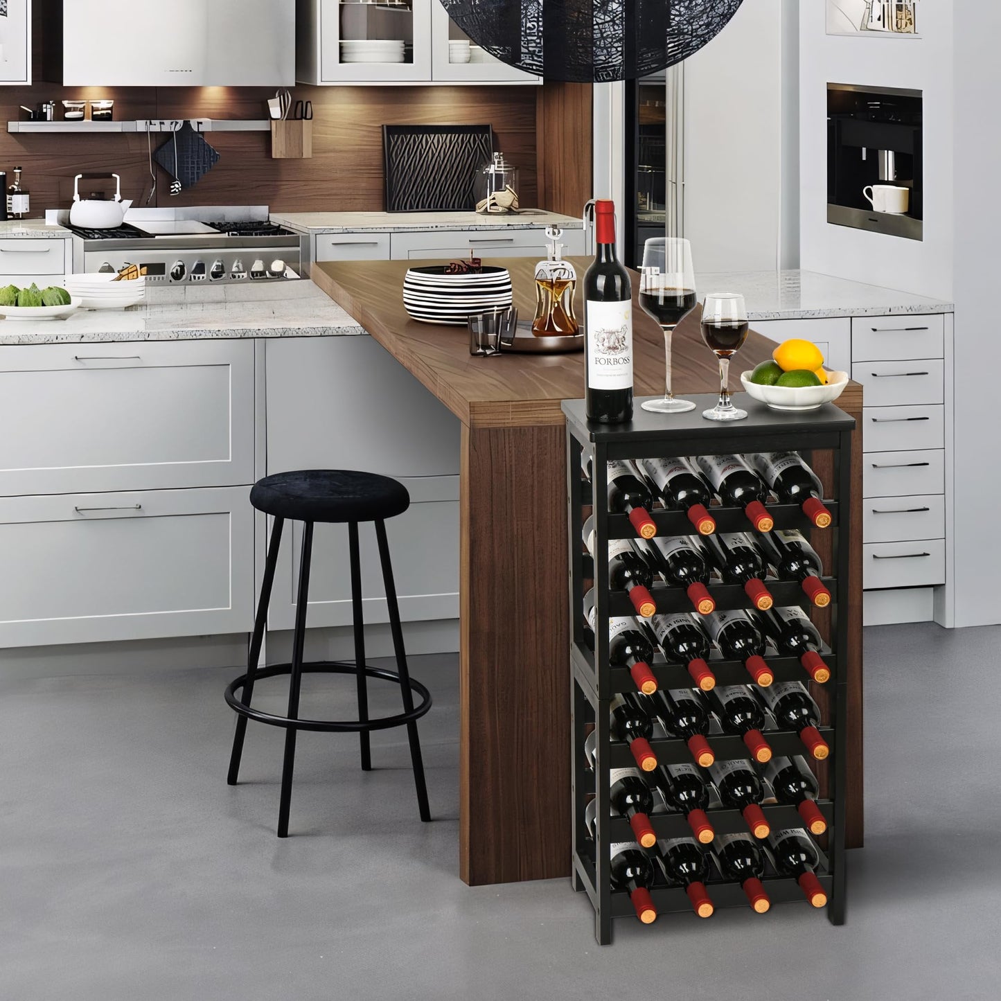 VASMIA Bamboo Wine Rack for 24 Bottles, Bottle Rack with 6 Levels for Cellar, Kitchen, Bar, Dining Room, Bottle Holder Wood with Table Top 41 x 24 x 81 cm, Natural
