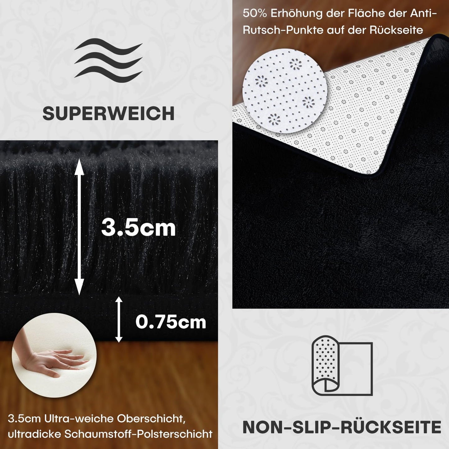 XSIVOD Fluffy High Pile Rug, Dark Grey, Washable Rug 140 x 200 cm, Living Room, Non-Slip Extra Large Rugs, Bedroom, Soft Modern Rugs, Mat Rugs for Children's Room