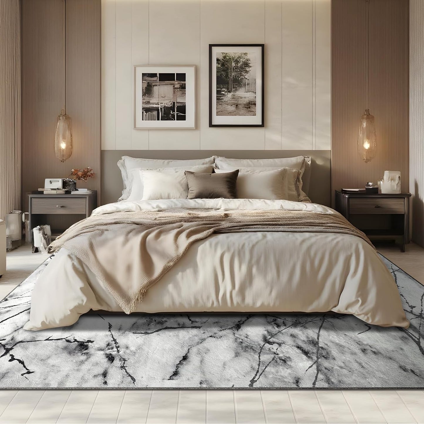Abstract Area Rug 5x7 Washable Rug with Non-Slip Backing Low Pile Area Rug Area Rugs for Living Room, Bedroom, Dining Room, Silver&Grey