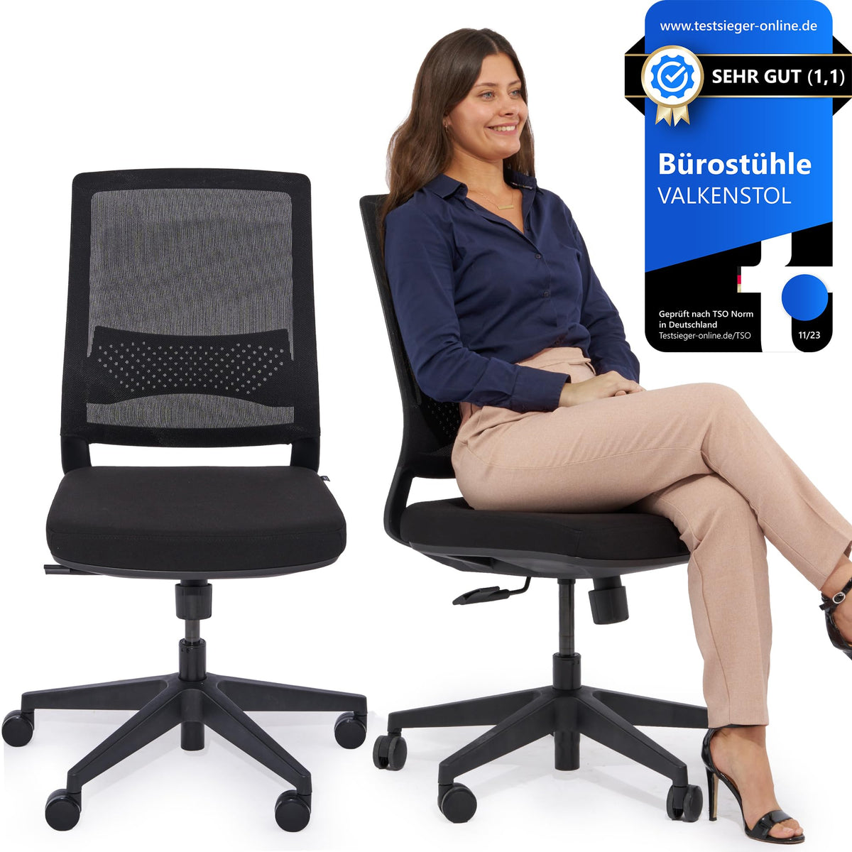 M2 Ergonomic Office Chair, Test Winner with Adjustable Armrest without Headrest for Maximum Freedom of Movement, Back-Friendly, Comfortable Desk Chair for Office and Home Office Chair