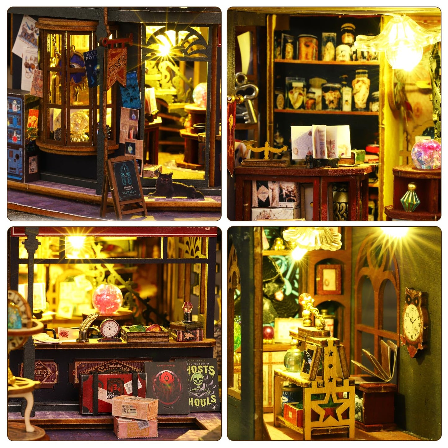 Mostop DIY Miniature Dollhouse Kit,Wooden Dollhouse Construction Kit,Miniature House Kit with LED Light und Bewegungen,Creative Room Idea for Children/Adults,Magic House,DIY Kits (Twilight Book City)