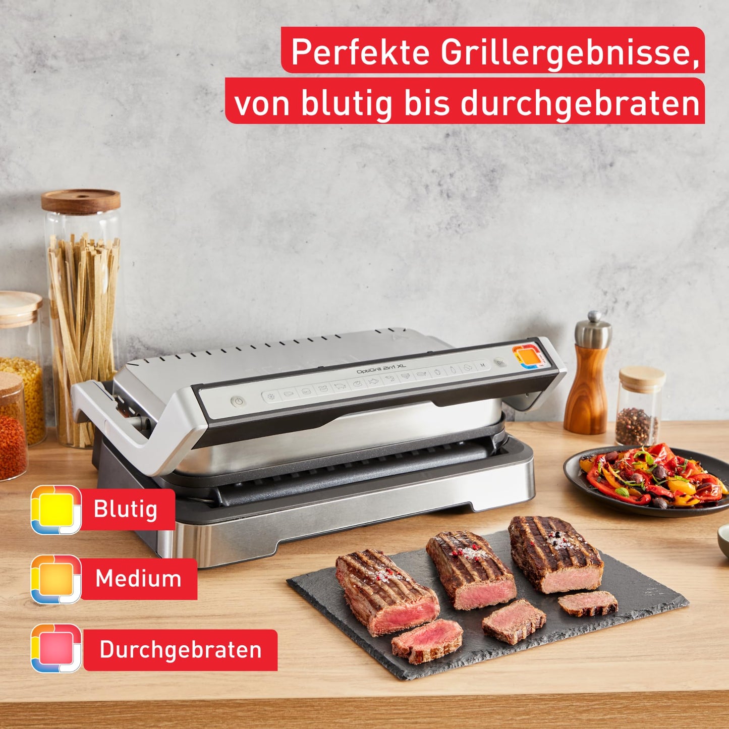Tefal OptiGrill Elite XL Kontaktgrill, 16 Programme, Digitales Display mit Garstufenanzeige, abnehmbare XL-Platten, Grillboost-Funktion, intuitive Bedienung, Elektrogrill, Edelstahl, GC760D12