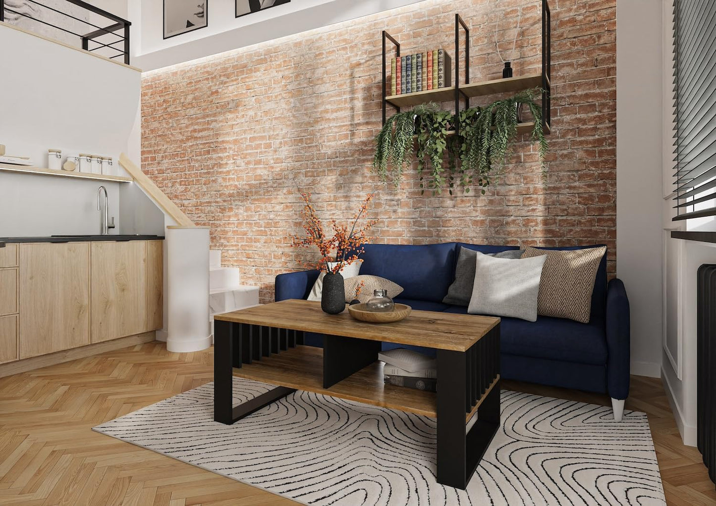 Meble Pitus Coffee Table White - Modern Living Room Table 90 x 50 x 50 cm with Storage Space & Slat Design