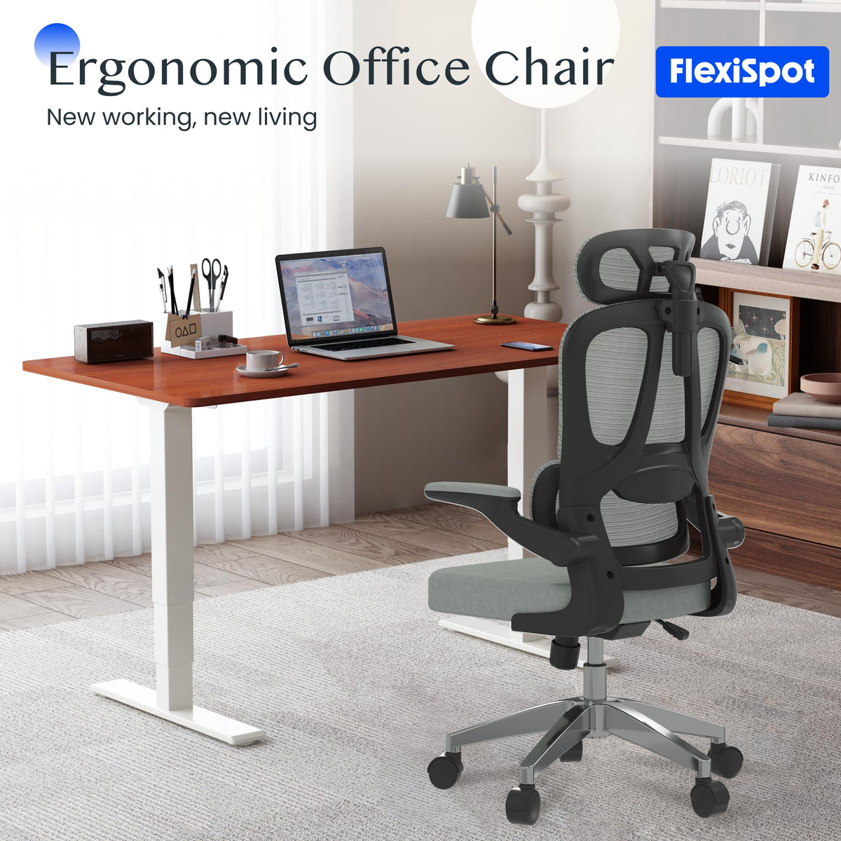 FLEXISPOT OC3C Office Chair Ergonomic Desk Chair Computer Chair Height-Adjustable Seat Headrest Armrest Lumbar Support Swivel Castors Work Chair