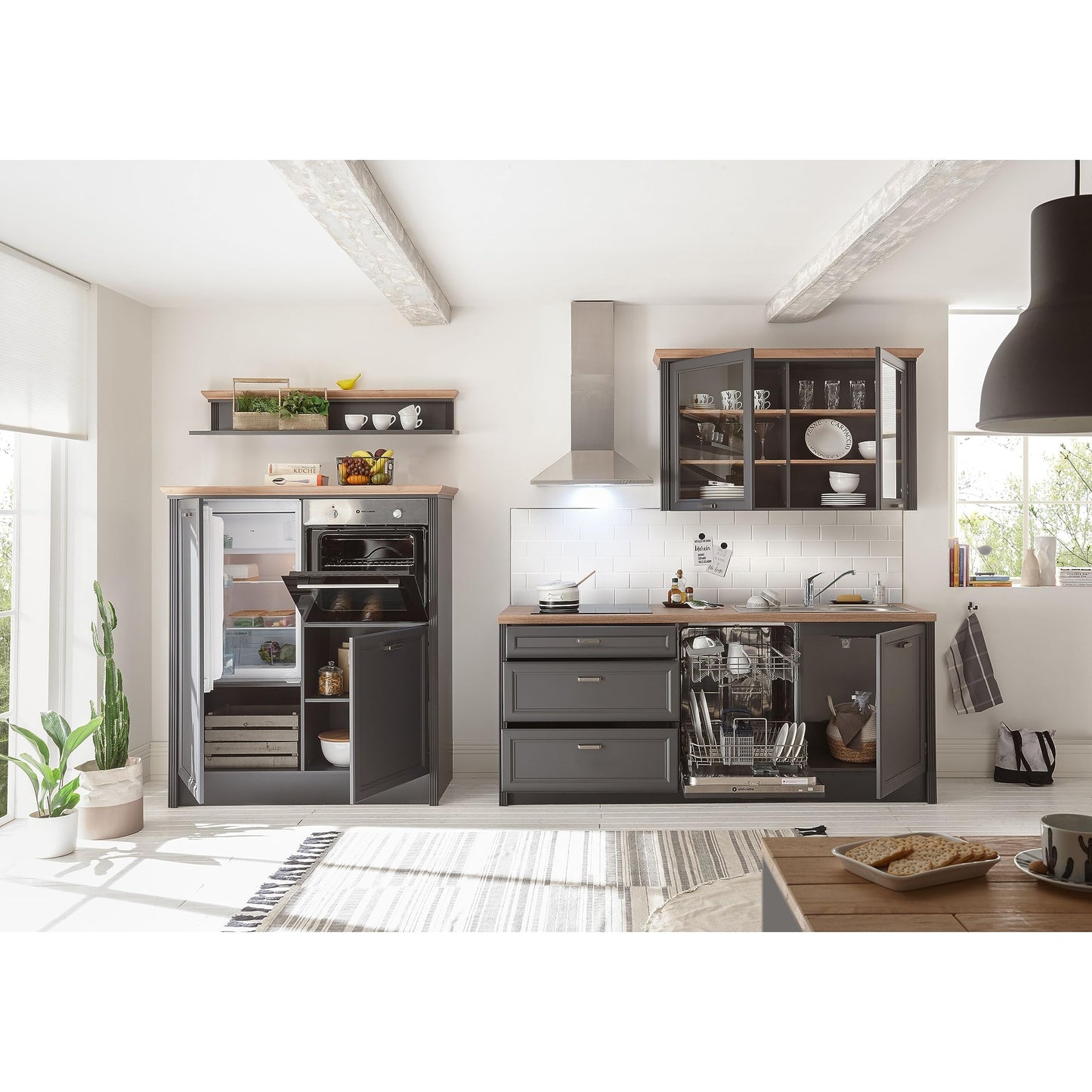 Jasmin Modern Kitchen Unit without Electrical Appliances in Light Pine Artisan Oak Look - Spacious Fitted Kitchen in Country House Style - 344 x 228 x 60 cm (W x H x D)