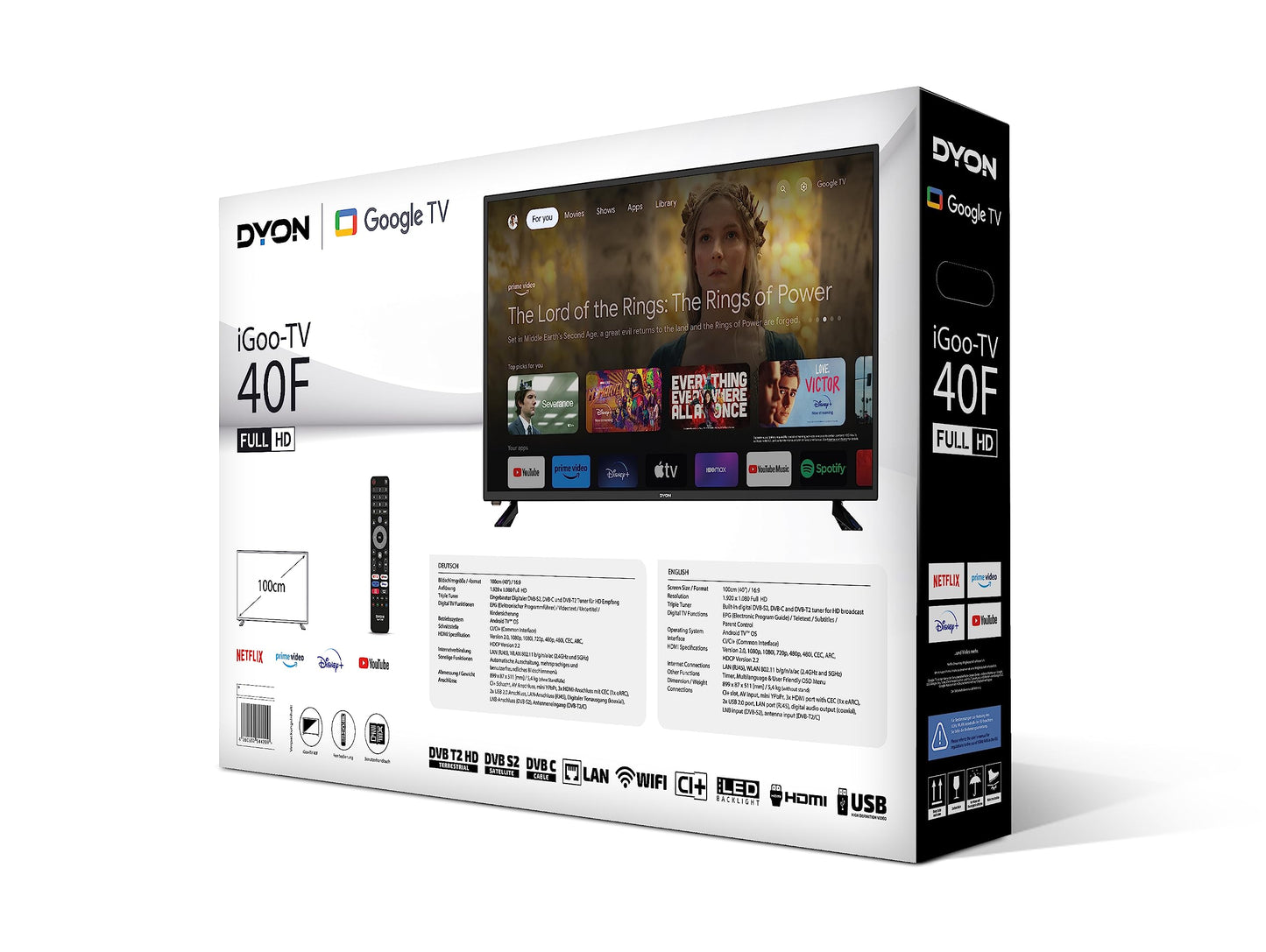 DYON iGoo-TV 50U-2 - 50 Inch (126 cm) 4K Ultra HD Smart TV with Google TV, HDR10, Triple Tuner (DVB-S2/C/T2), WiFi, Bluetooth, Google Assistant, Netflix, Prime Video, [2025 Model]
