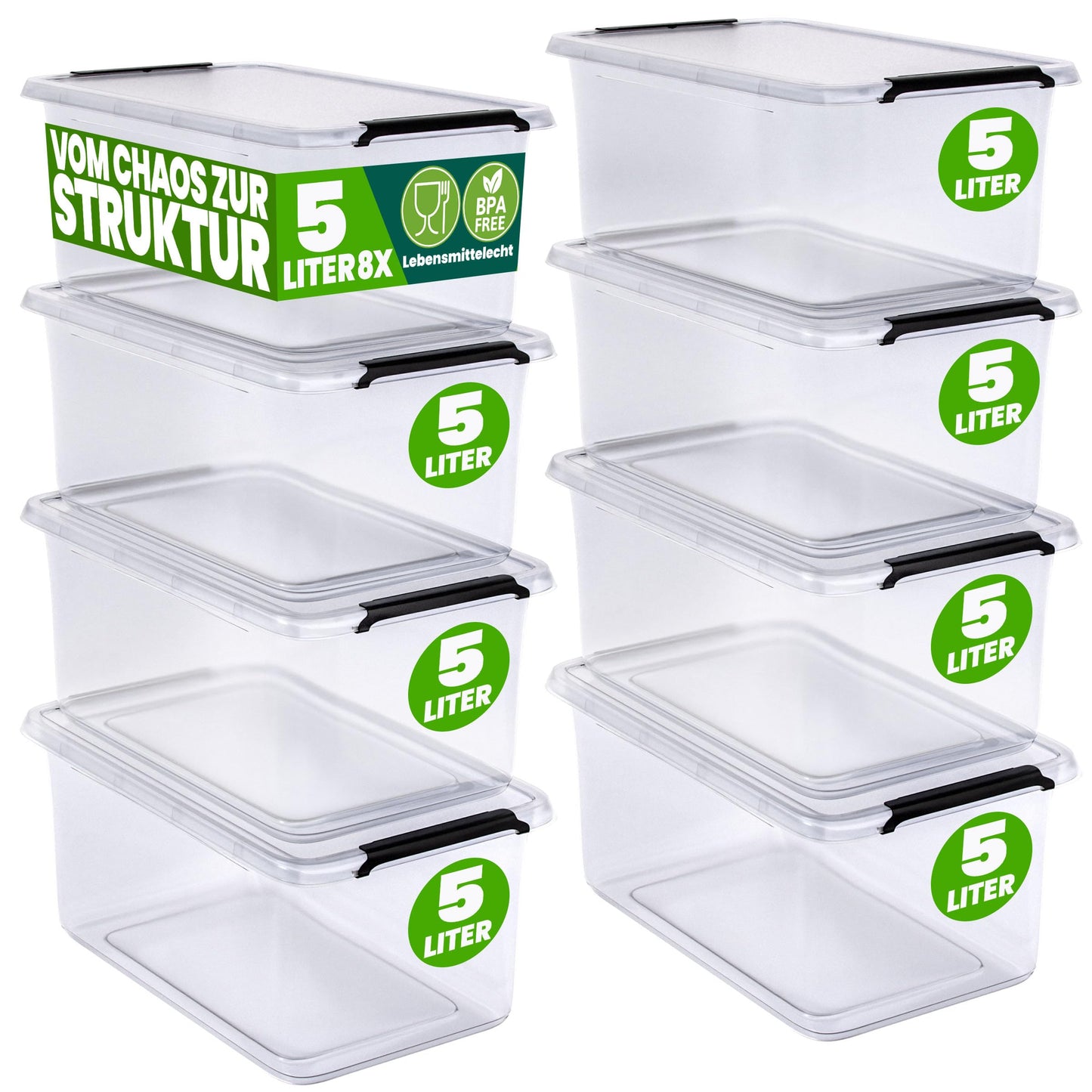 Deuba 10 x Storage Boxes with Lids 12.5 L Box Plastic Boxes Food Safe BPA Free Click Lock Transparent Stackable Kitchen Bedroom