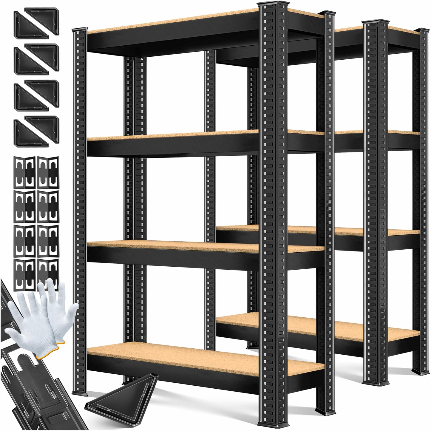 MASKO® Set of 2 Storage Shelves, Heavy Duty Shelves, Basement Shelves, 160 x 80 x 40 cm, Maximum Load 700 kg, 4 Adjustable Shelves, MDF Panels, Boltless Metal Shelf, Workshop, Basement, Garage, Black