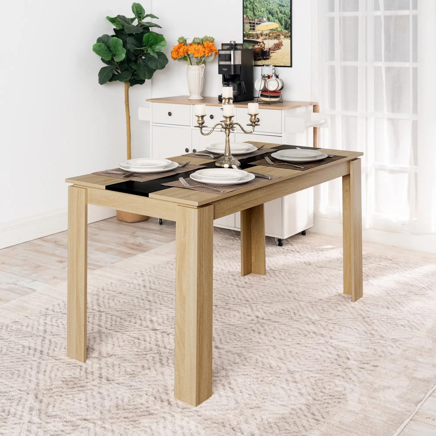 FURNITABLE Esstisch mit 4 Stühlen Esszimmergruppe, 4er Set Esszimmerstühle und Rechteckig Holztisch Essgruppe für Wohnzimmer Küche Büro (110 * 70cm Tisch+4 Schwarz Stühle)