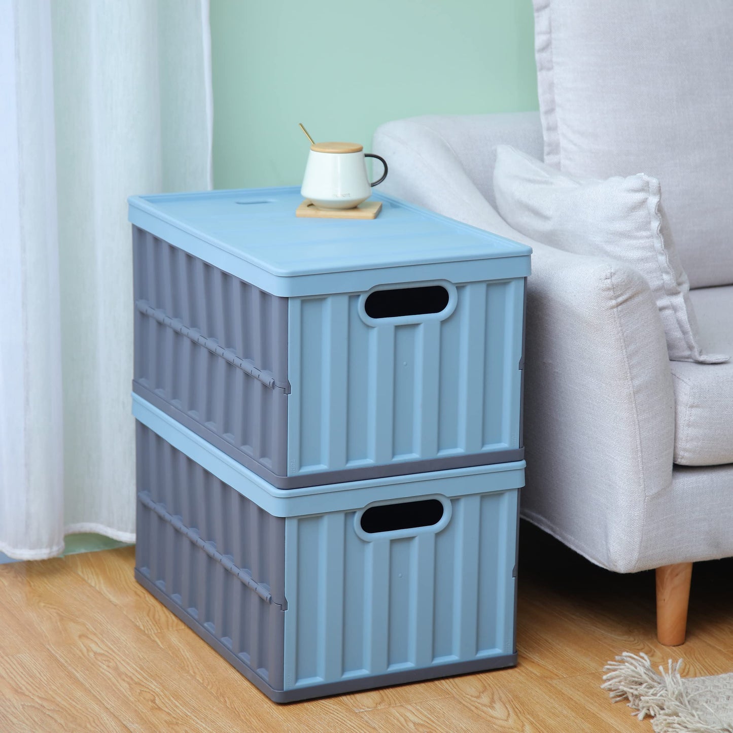 Citylife Set of 4 64 L Folding Box with Lid, Foldable Camping Box, Collapsible Storage Bins for Organising Large Heavy Outdoor, Bathroom, Kitchen, Office, Living Room (Grey)