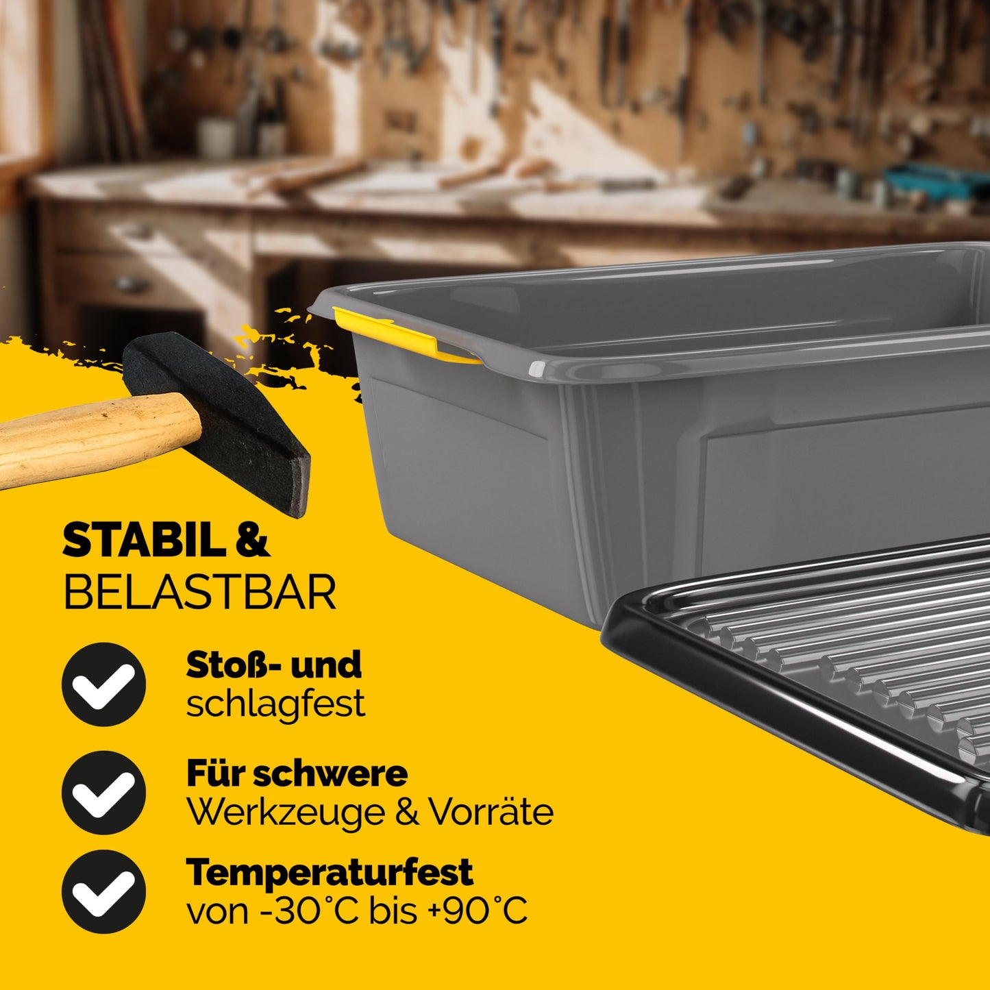 Monzana 4 x Storage Boxes 40 L with Lid 40 kg Load Capacity Plastic BPA Free Click Closure Stable Flexible Stackable Opaque Cellar Garage Box