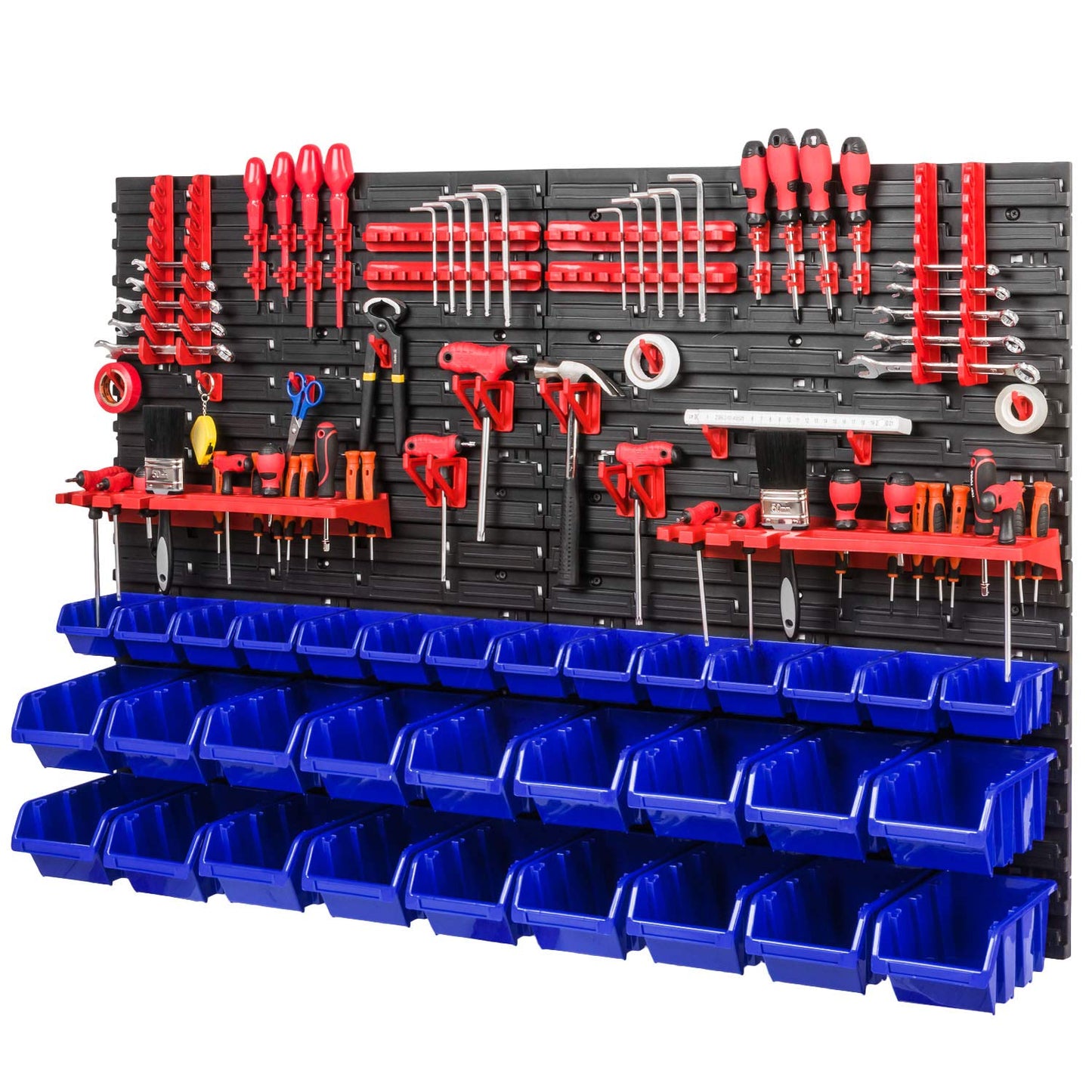 Storage System, 780 x 1152 mm, Stacking Boxes, Wall Shelf, 20 Holders, Storage Boxes, 44 Boxes, 5 Compartments