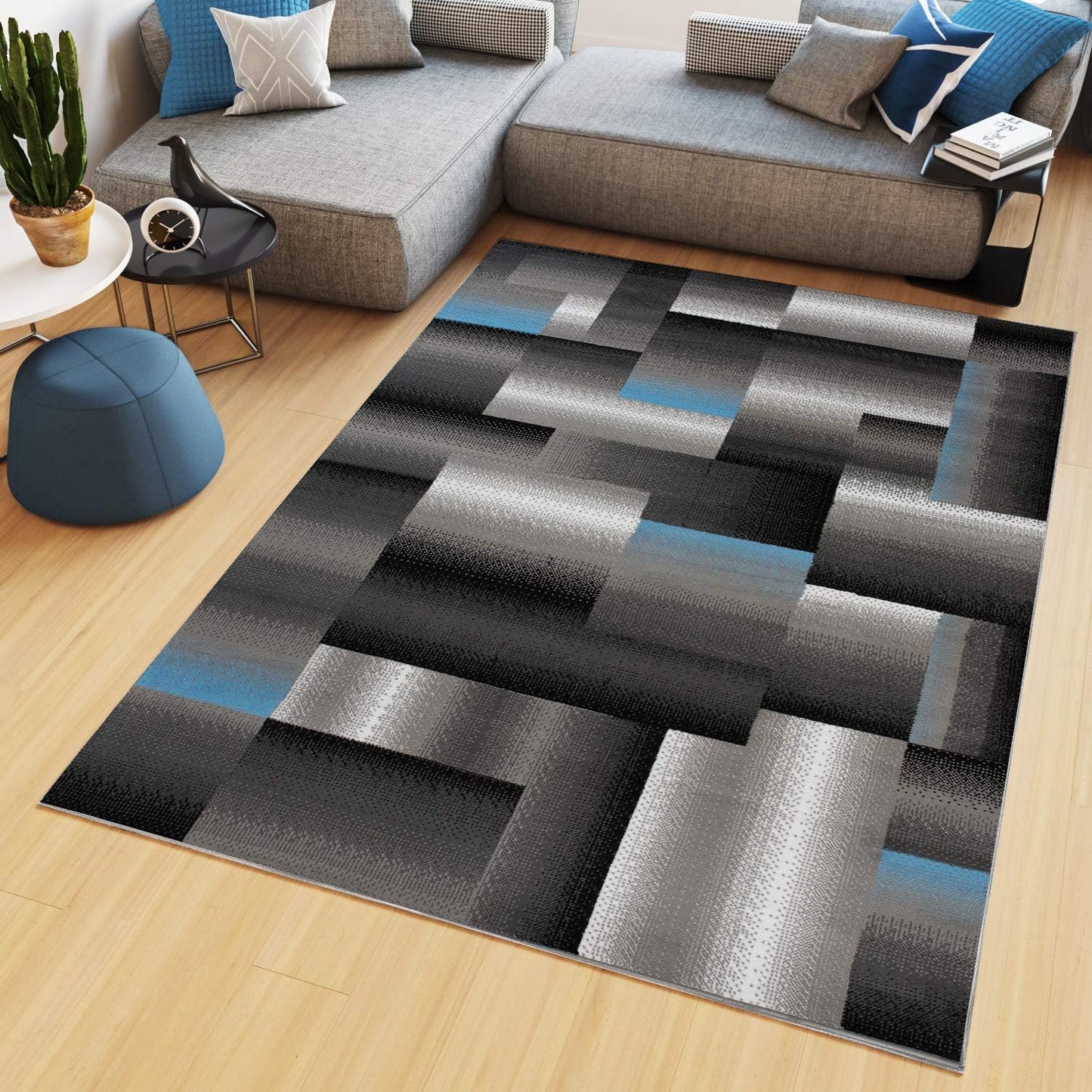 TAPISO Maya Kollektion Teppich Kurzflor Modern Grau Weiß Dunkelgrau Schwarz Blau Meliert Figuren Design Wohnzimmer Schlafzimmer Jugendzimmer ÖKOTEX 120 x 170 cm